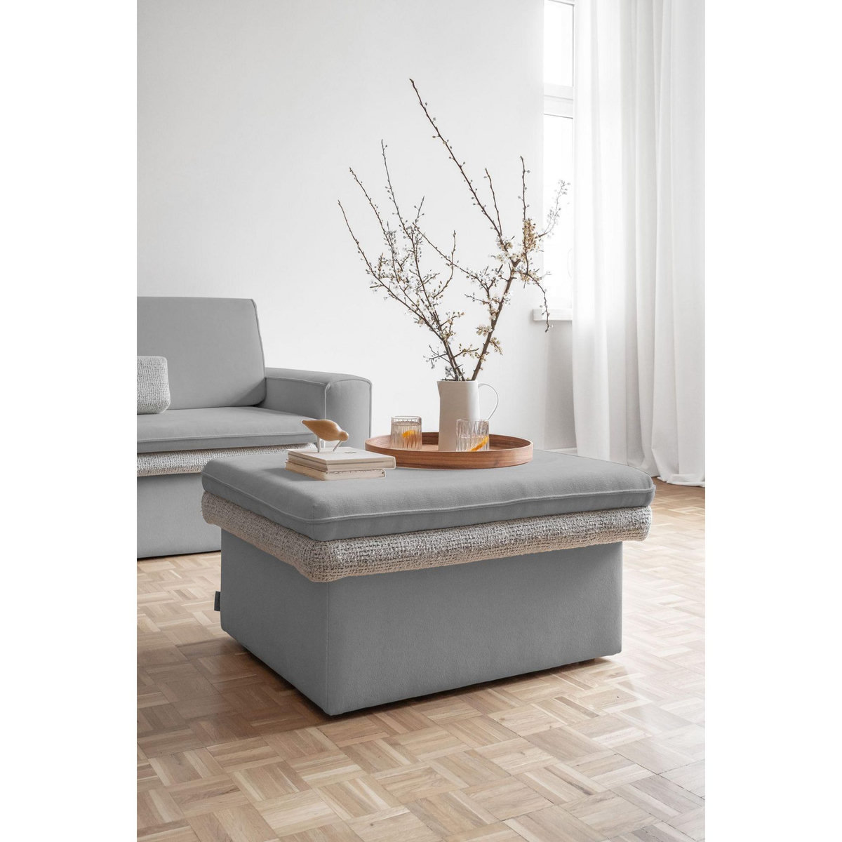BEST MOBILIER Wilson - pouf avec rangement en tissu et tissu texturé