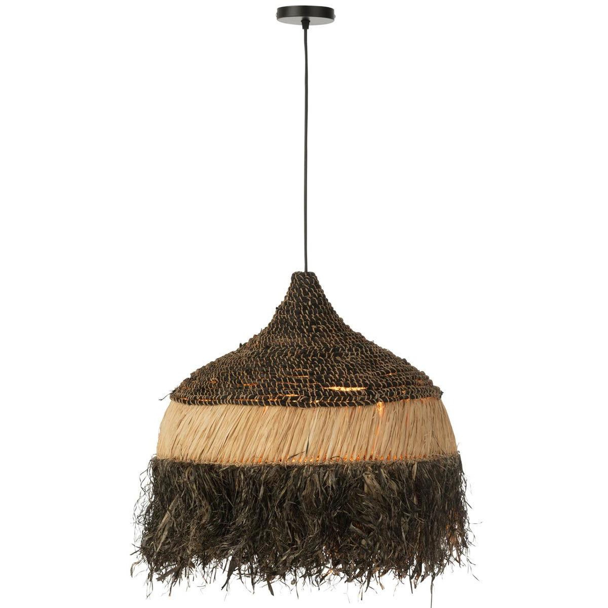 Voir la diapositive 2 : J-LINE Lampe suspension en raphia  lombok  60cm noir