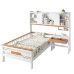 MERAX Lit avec rangement 90x200cm bois et mdf coloris blanc+naturel