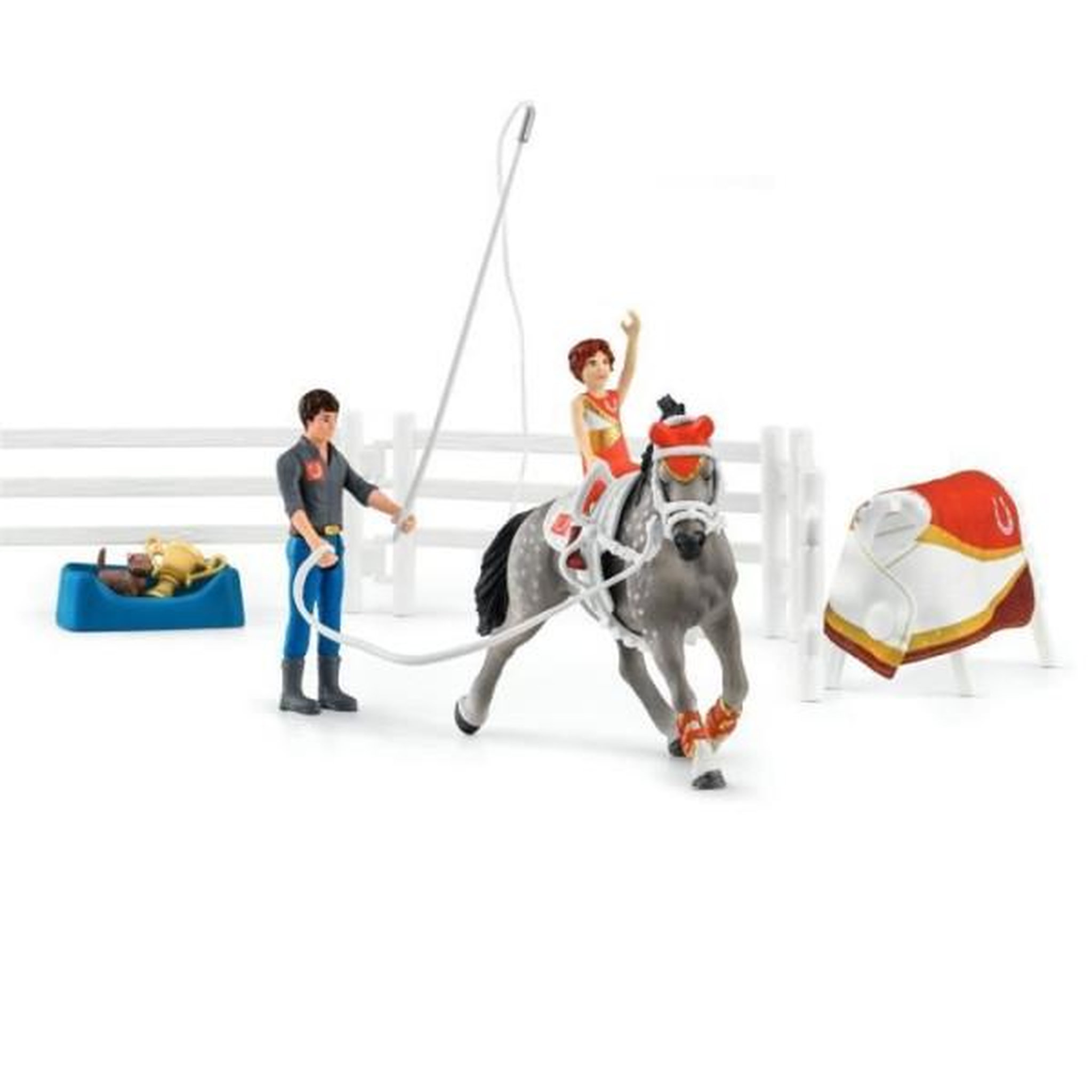 Voir la diapositive 2 : Schleich Coffret d'entraînement a la voltige de Mia, coffret schleich avec 18 éléments inclus dont 1 cheval schleich et 2 personnages,