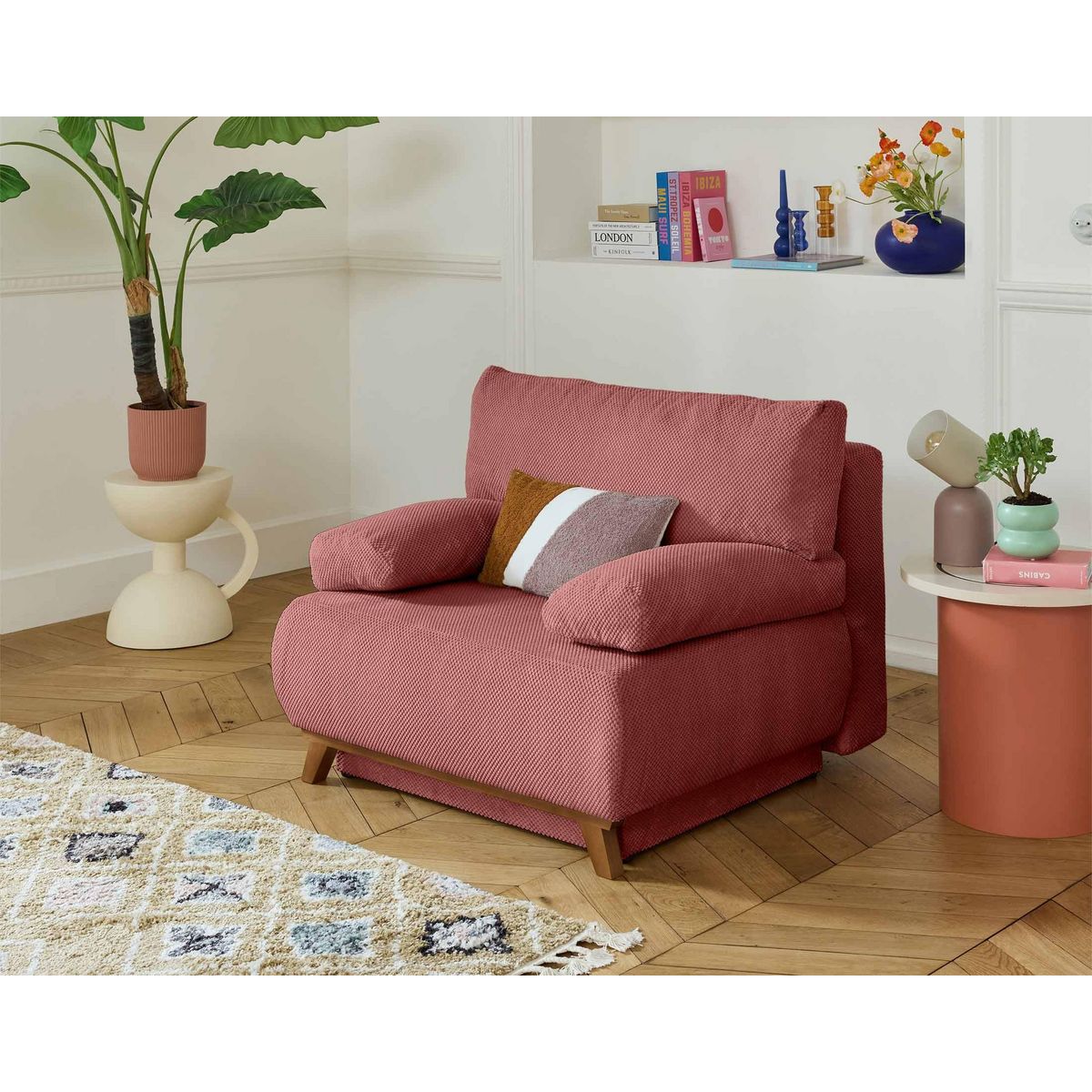 BEST MOBILIER Cristal - fauteuil - convertible avec coffre - en velours texturé