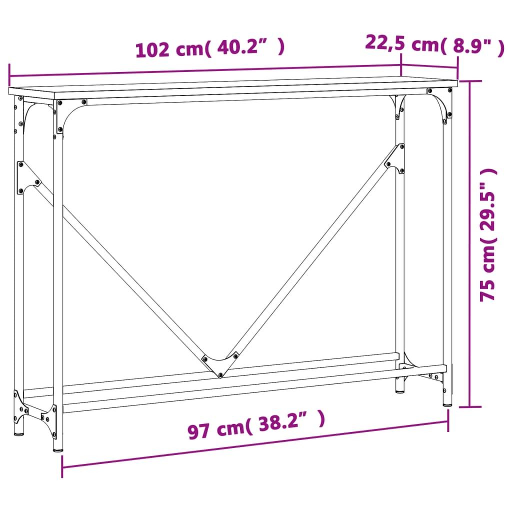Voir la diapositive 6 : VIDAXL Table console chene sonoma 102x22,5x75 cm bois d'ingenierie