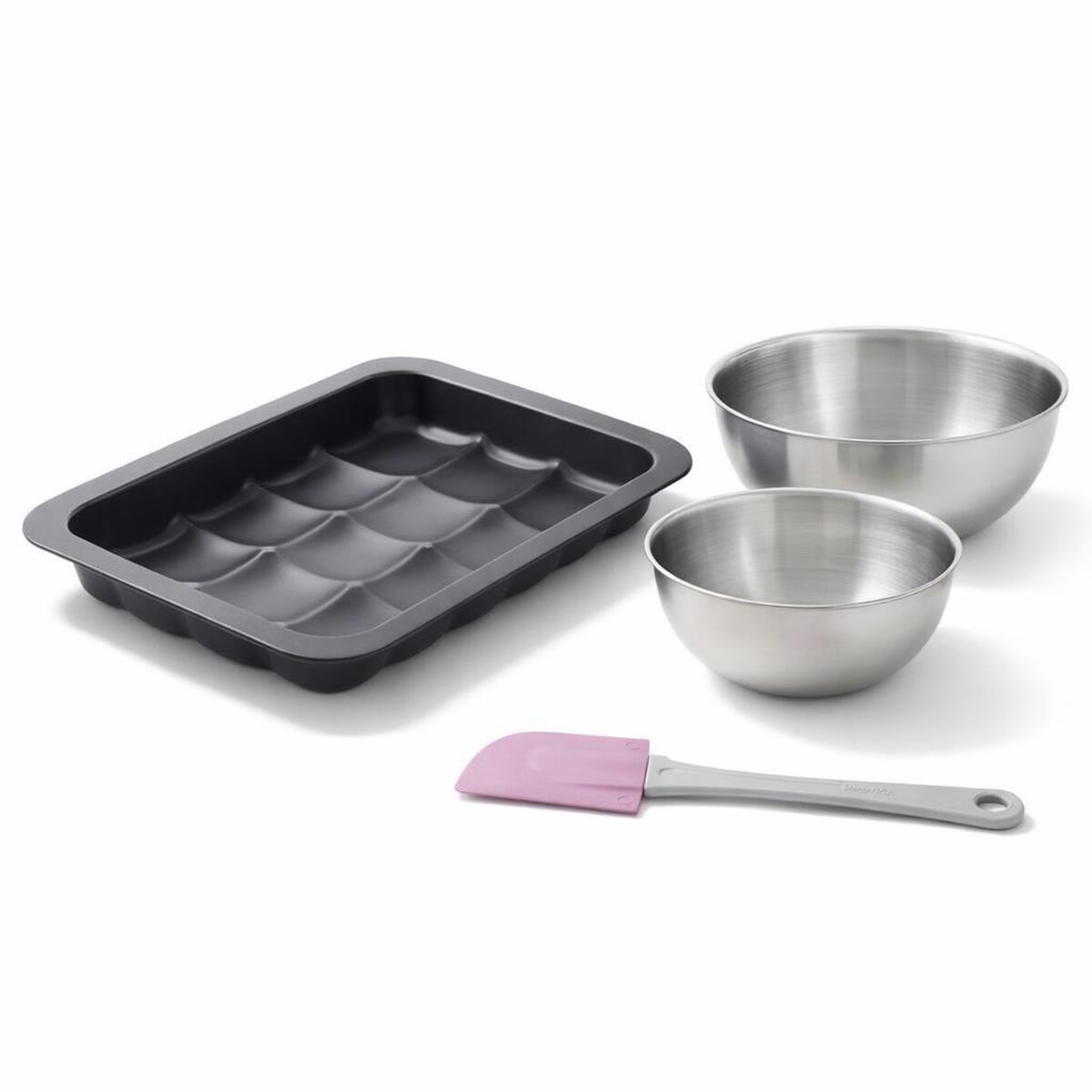 ZENKER Lot avec 1 moule 12 mini pains 36 x 27 cm, 1 spatule zenker et 2 bols à mixer en inox fackelmann