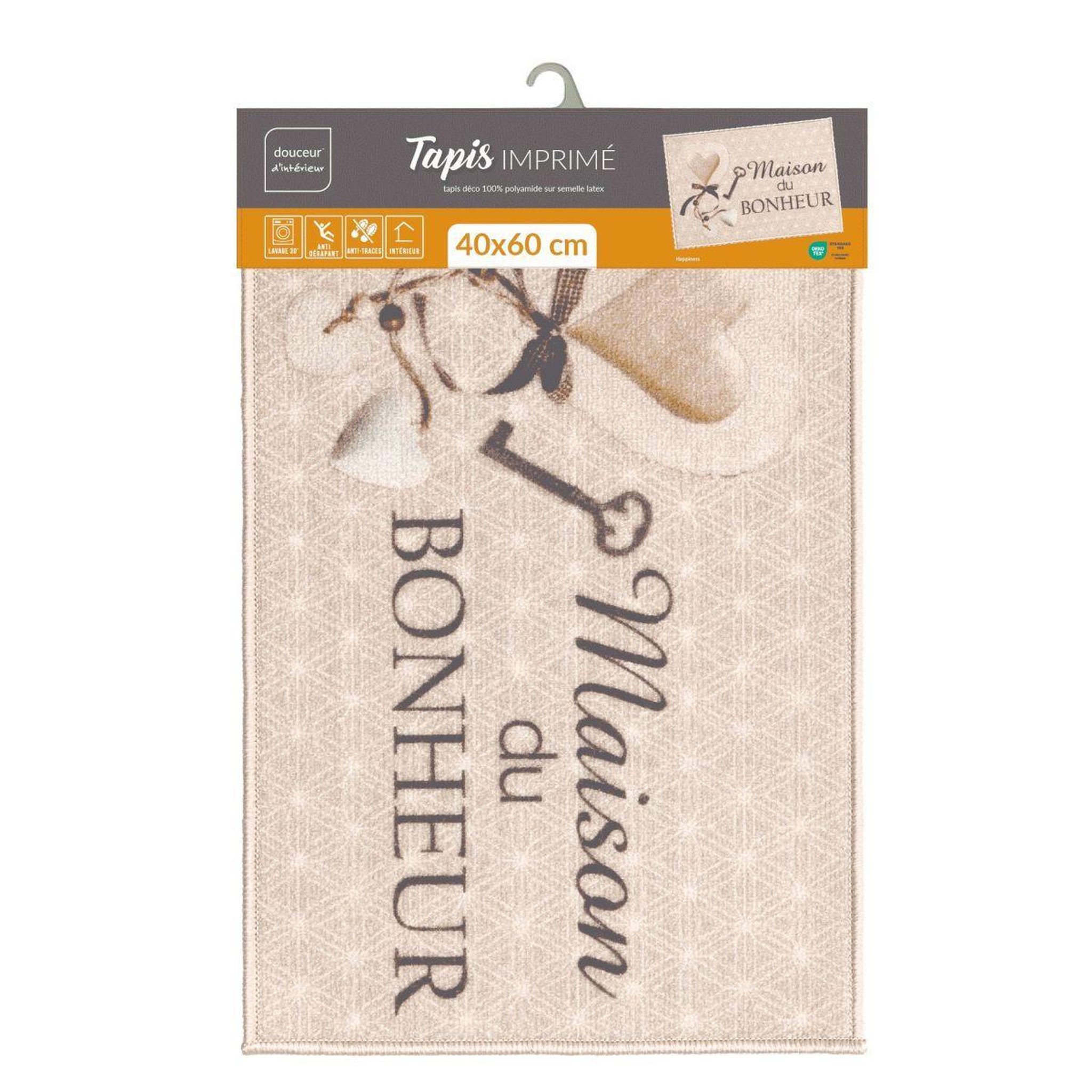 Voir la diapositive 5 : Douceur d'Intérieur Tapis d'Entrée Imprimé  Happiness  40x60cm Beige