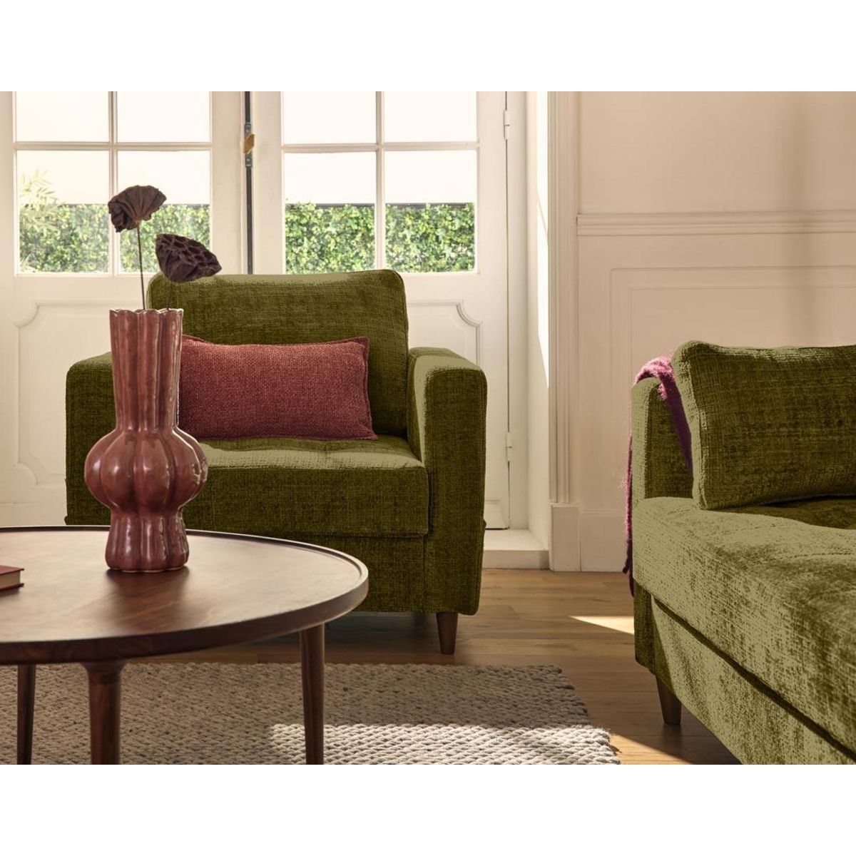 LISA DESIGN Anna - fauteuil avec poche en velours texturé - pieds en bois