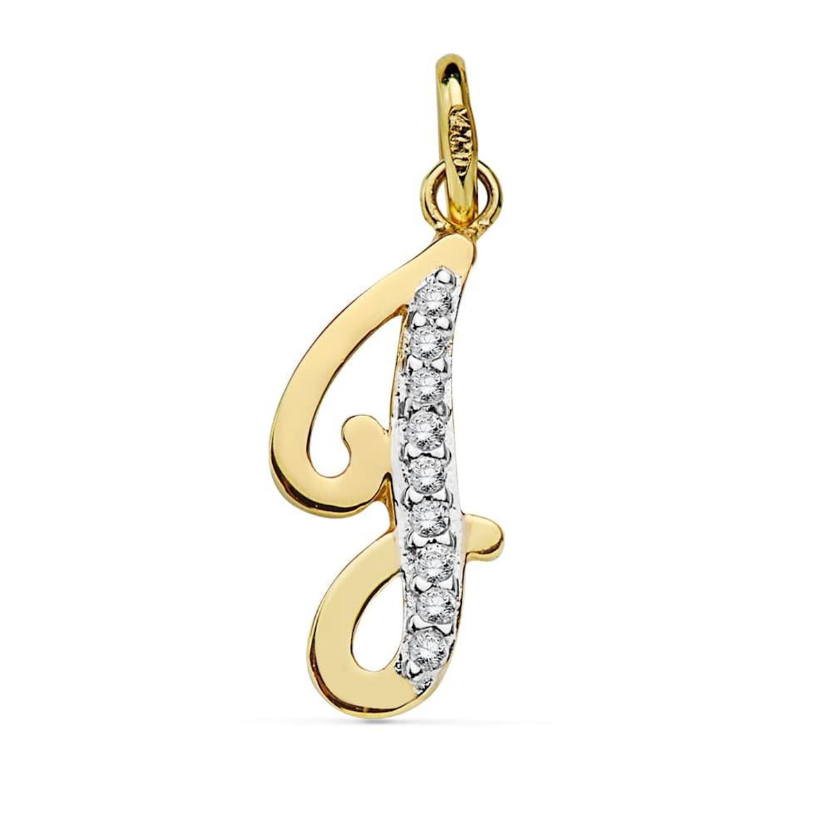 L'ATELIER D'AZUR Pendentif Or 18 Carats 750 Jaune Serti de Zirconiums - Initiale Lettre  J  - Chaine Offerte