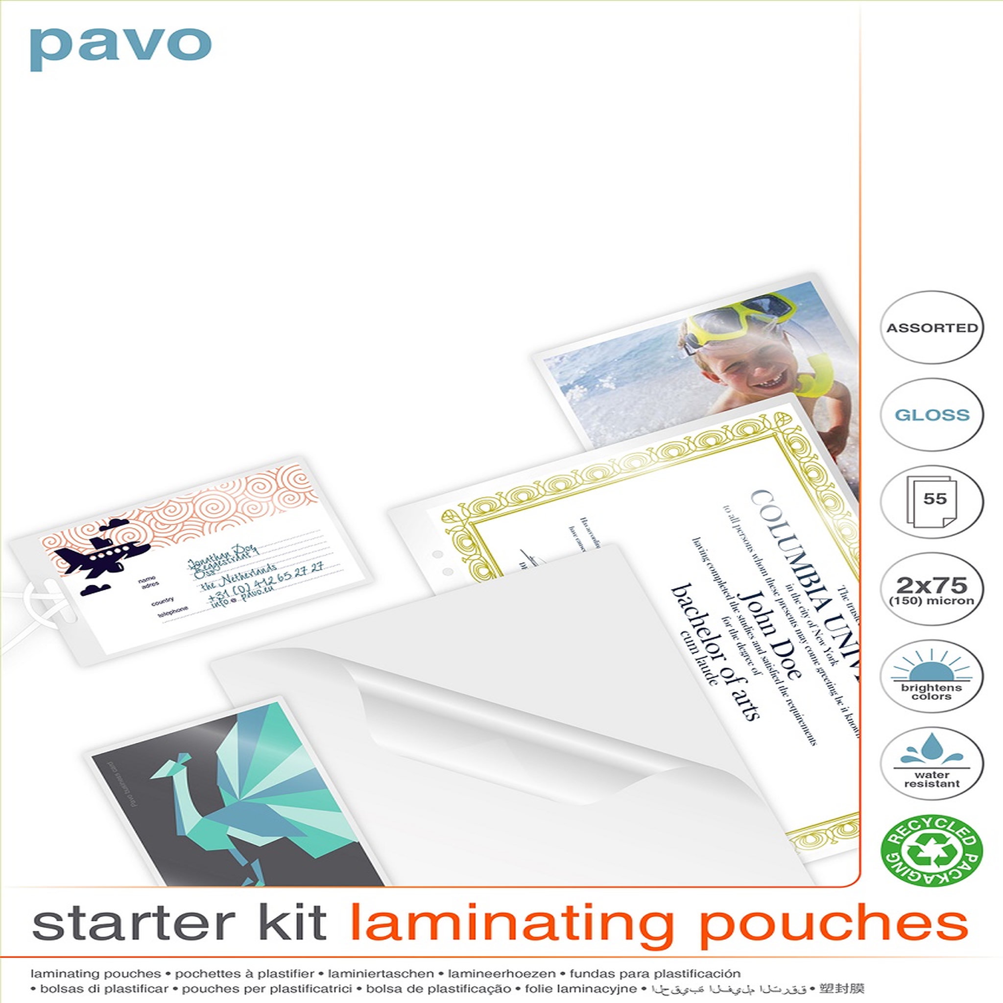 PAVO Kit de 55 pochettes de plastification
