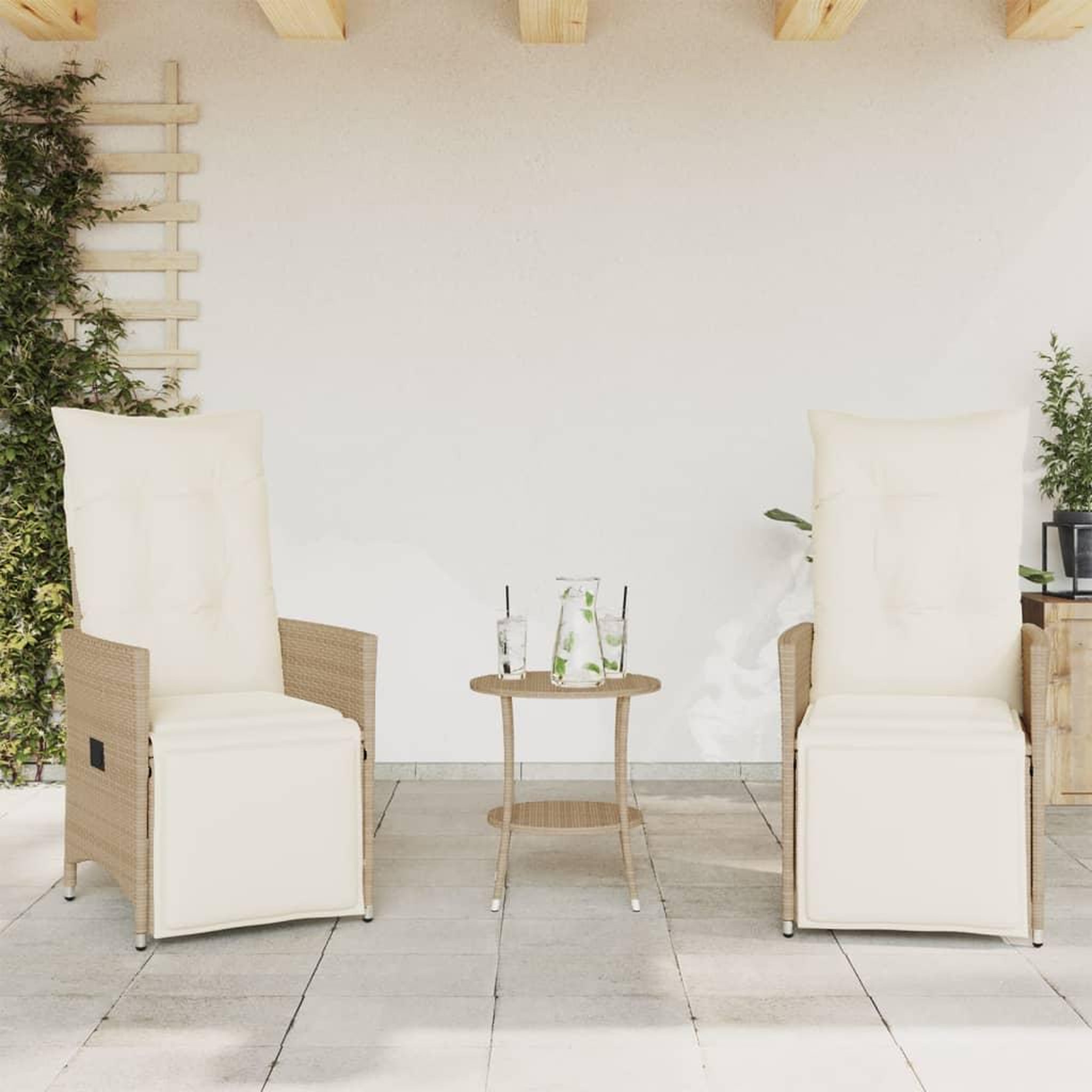 Voir la diapositive 3 : VIDAXL Ensemble de bistro 3 pcs avec coussins beige resine tressee