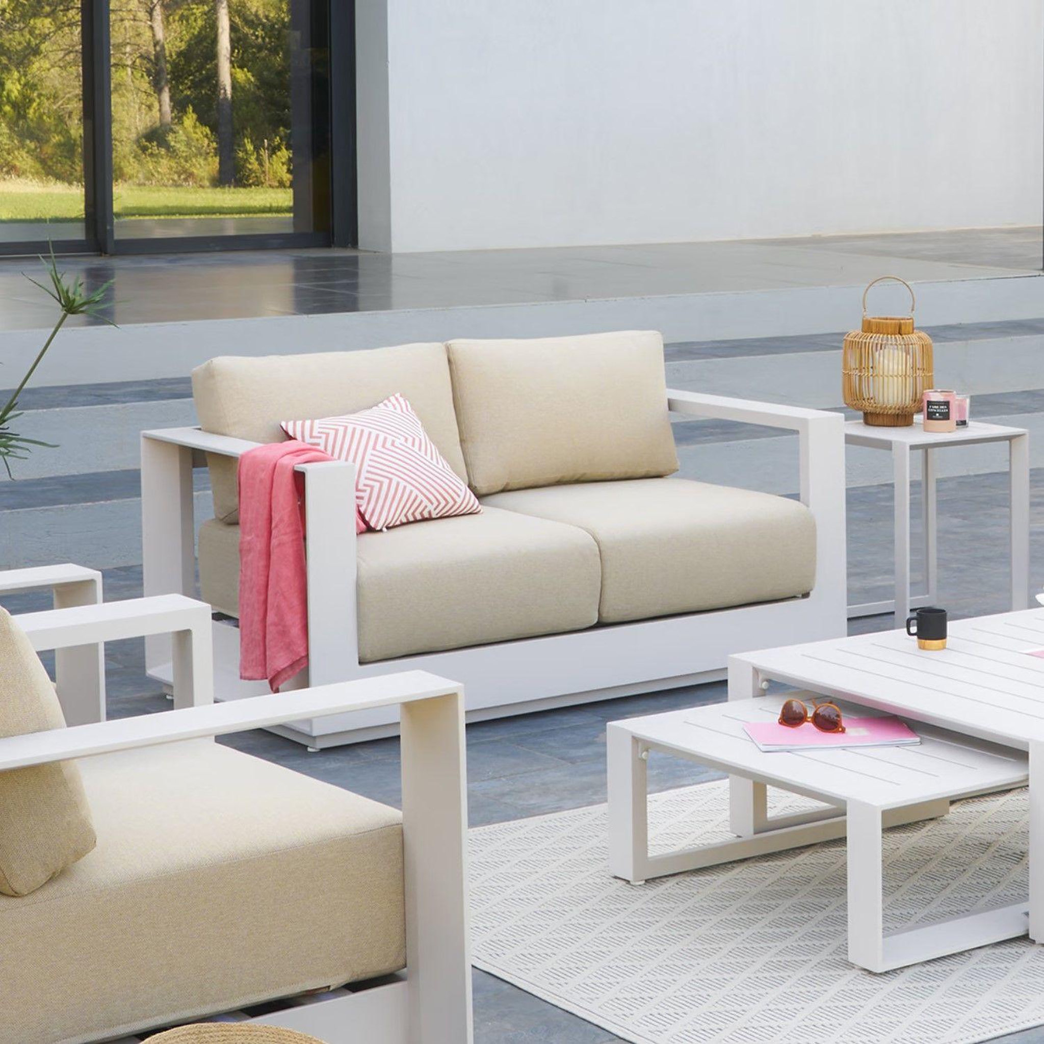 Voir la diapositive 2 : HESPERIDE Canapé de jardin en aluminium 2 places allure - avoine et beige zebrano