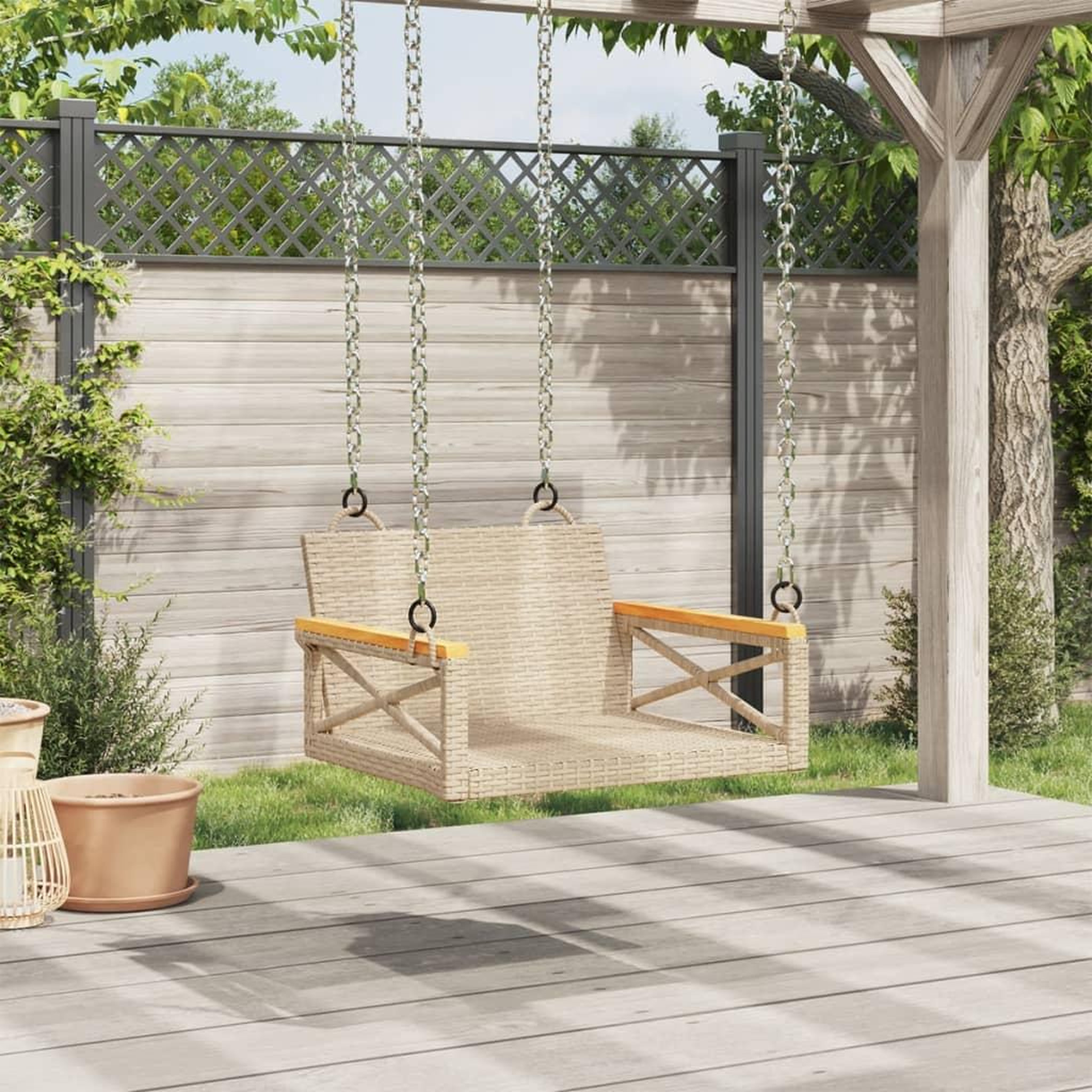 Voir la diapositive 3 : VIDAXL Balancelle beige 63x62x40 cm resine tressee