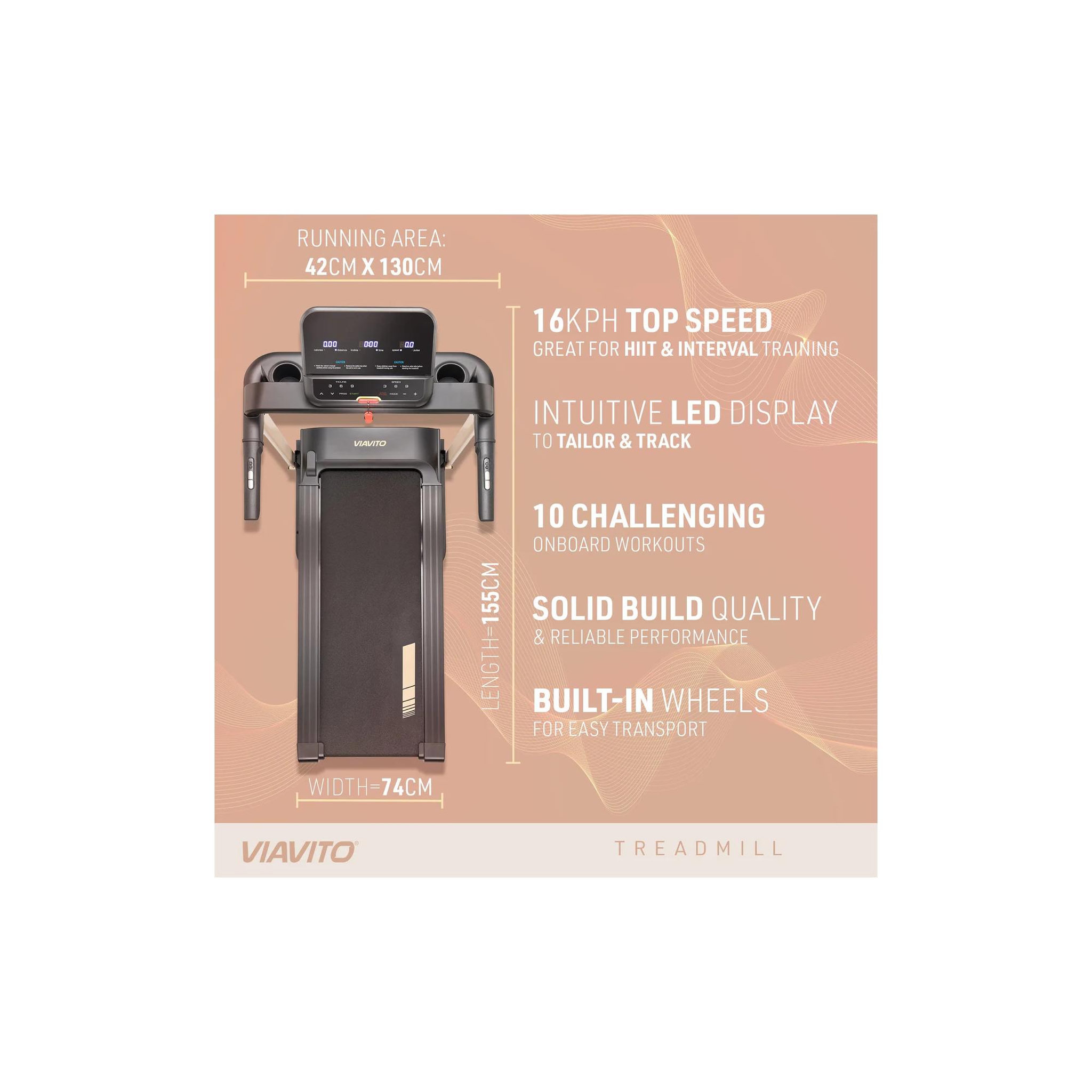 Voir la diapositive 5 : VIAVITO Tapis de course d'appartement - viavito - modèle st1 - 16 km/h - ecran led
