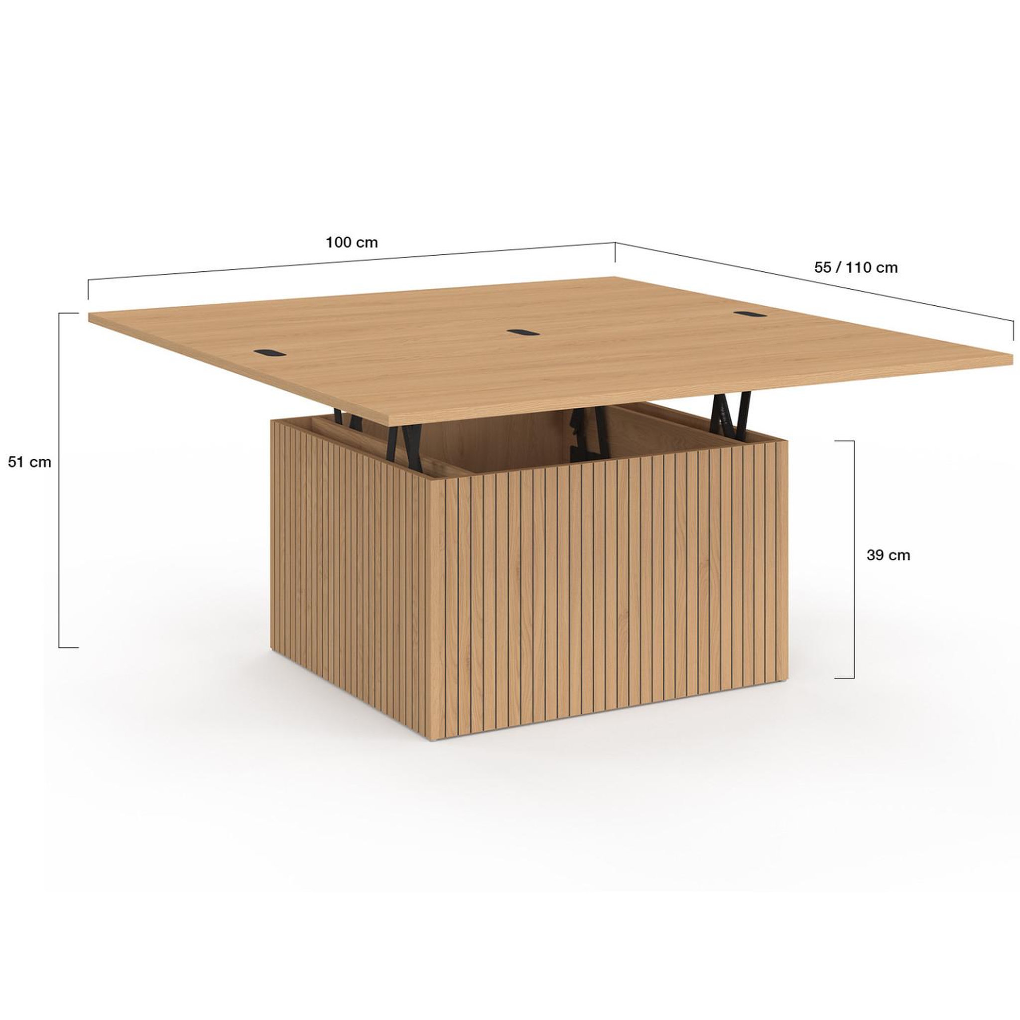 Voir la diapositive 5 : ID MARKET Table basse plateau relevable rectangulaire convertible en table à manger juliette 100 cm effet lattes tasseau bois