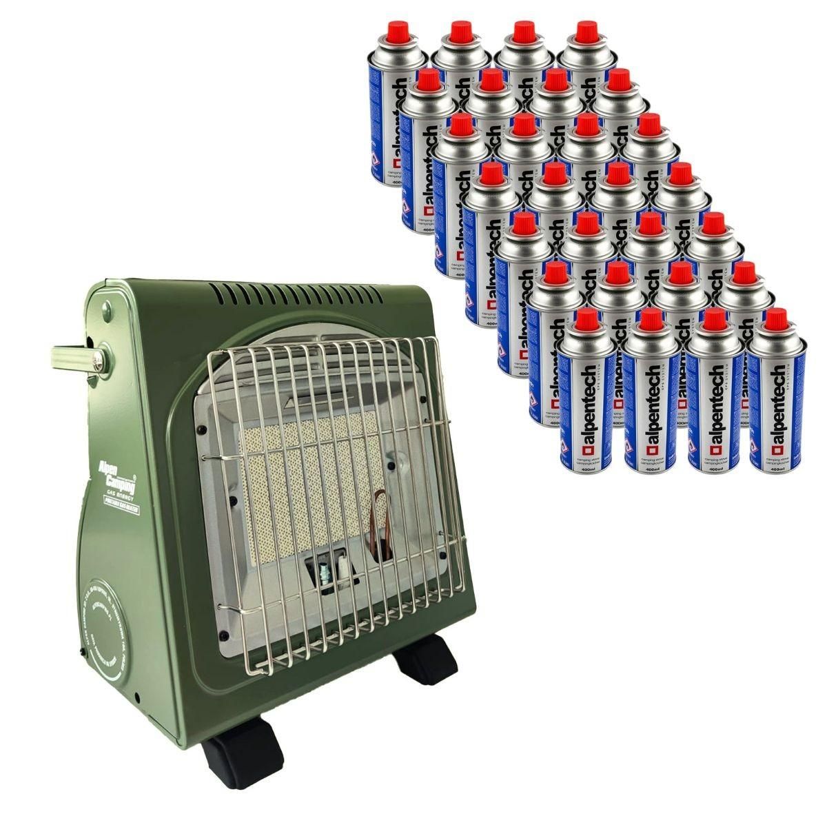 ALPENTECH Chauffage à gaz 1700W Céramique + 28 cartouches gaz - Sécurité thermocouple ODS ALPEN CAMPING