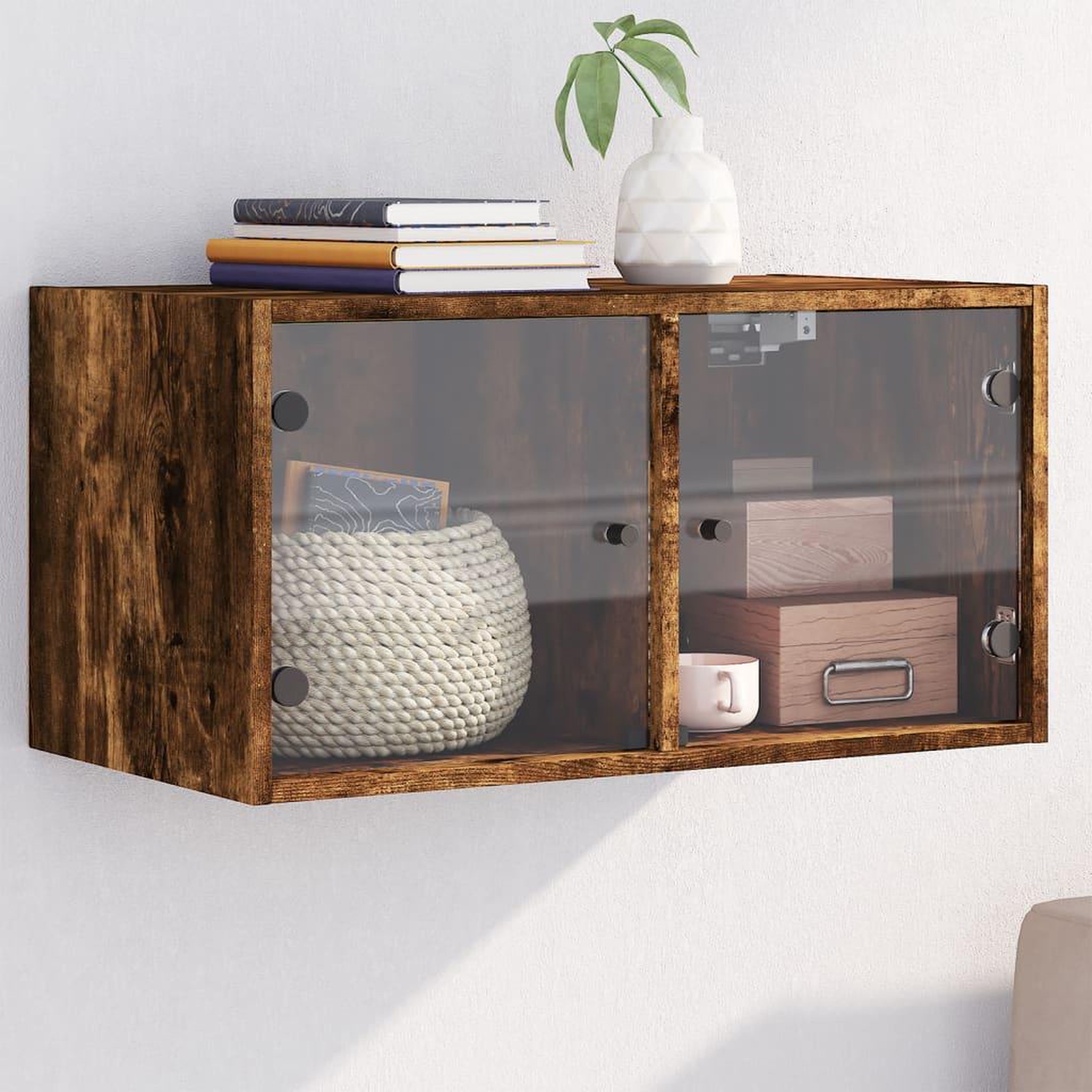 VIDAXL Armoire murale avec portes en verre chene fume 68,5x37x35 cm