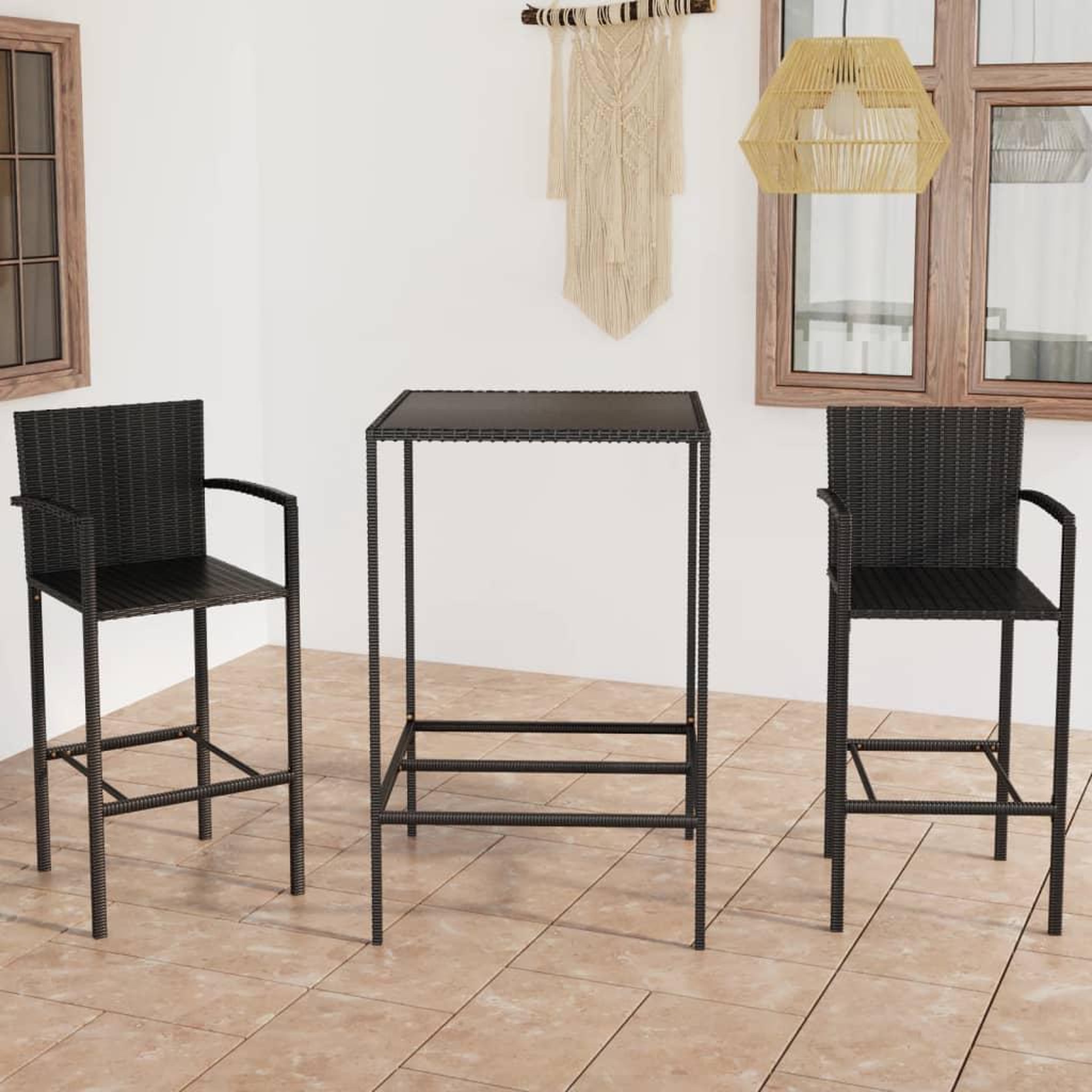 Voir la diapositive 1 : VIDAXL Ensemble de bar de jardin 3 pcs Resine tressee Noir