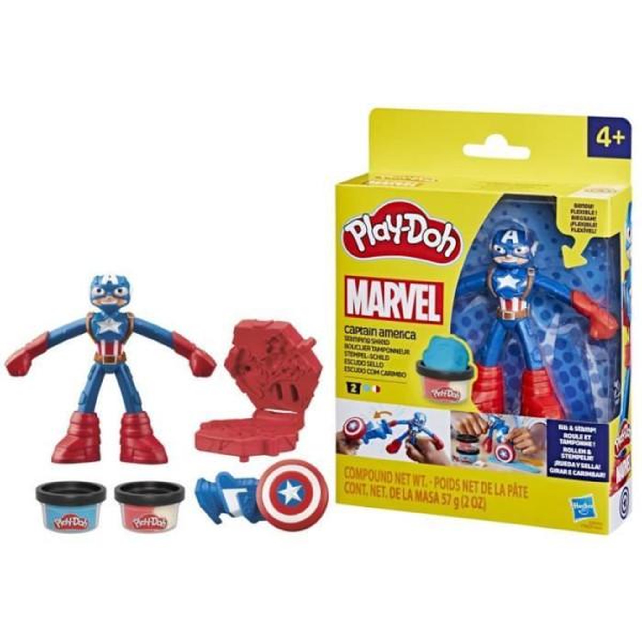PLAYDOH Play-Doh Captain America, coffret Bouclier tamponneur avec figurine flexible, accessoires et pâte a modeler, des 4 ans, Marvel