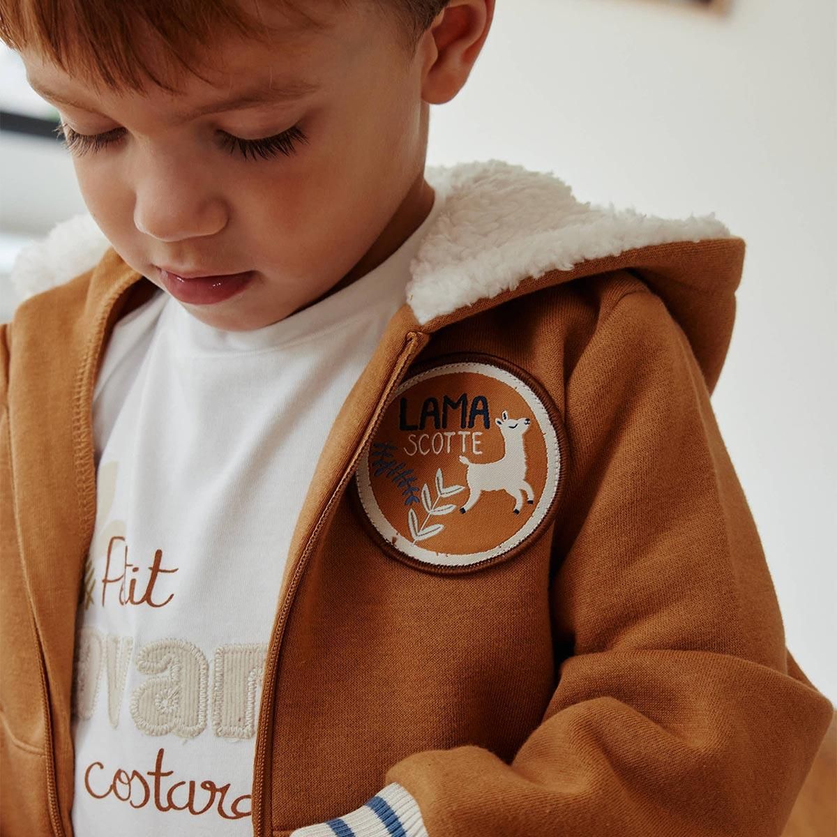 Petit Béguin Sweat à capuche zippé enfant en molleton Lamascotte