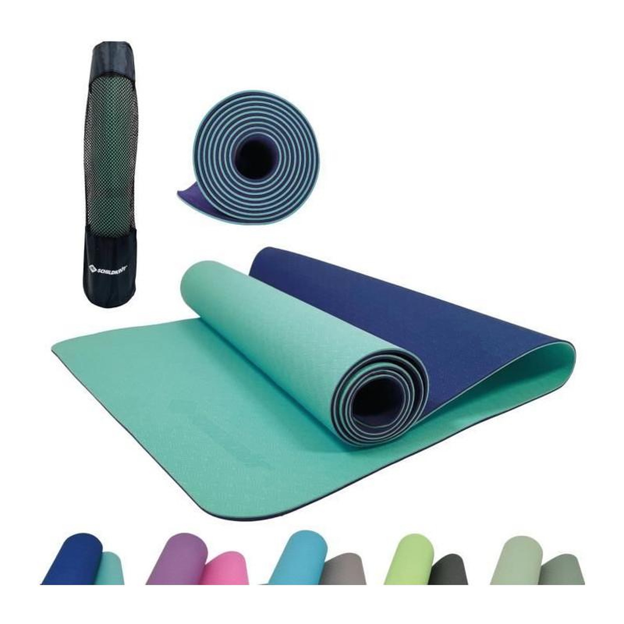 SCHILDKROT Tapis de yoga Schildkröt Fitness Bicolor 180 x 61 cm - sans PVC - résistant au glissement - marine/menthe
