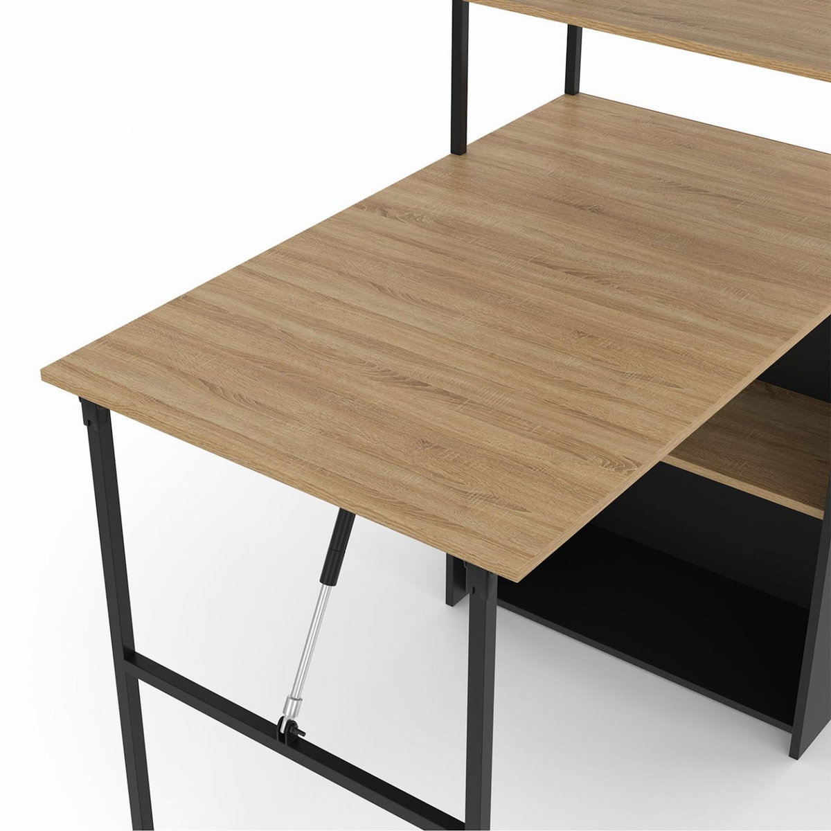 ID MARKET Bureau bibliothèque pliable RAY plateau rabattable bois façon hêtre et noir