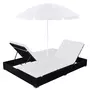 VIDAXL Chaise longue d'exterieur avec parasol Resine tressee Noir
