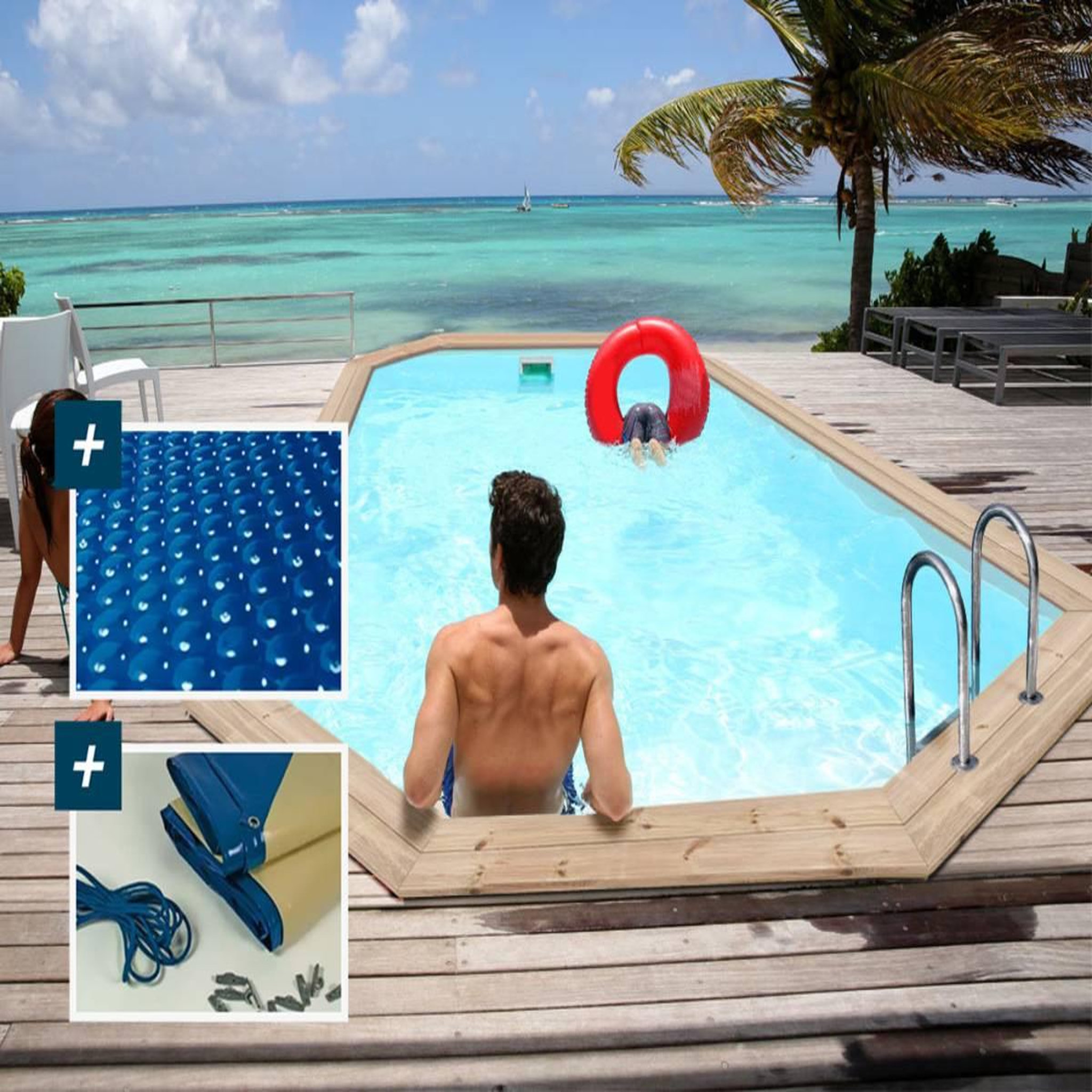 Habitat et Jardin Piscine bois   cordoue   - 3.48 x 2.15 x 1.18 m + bâche à bulles 180 µ - bâche hiver 280 g/m²