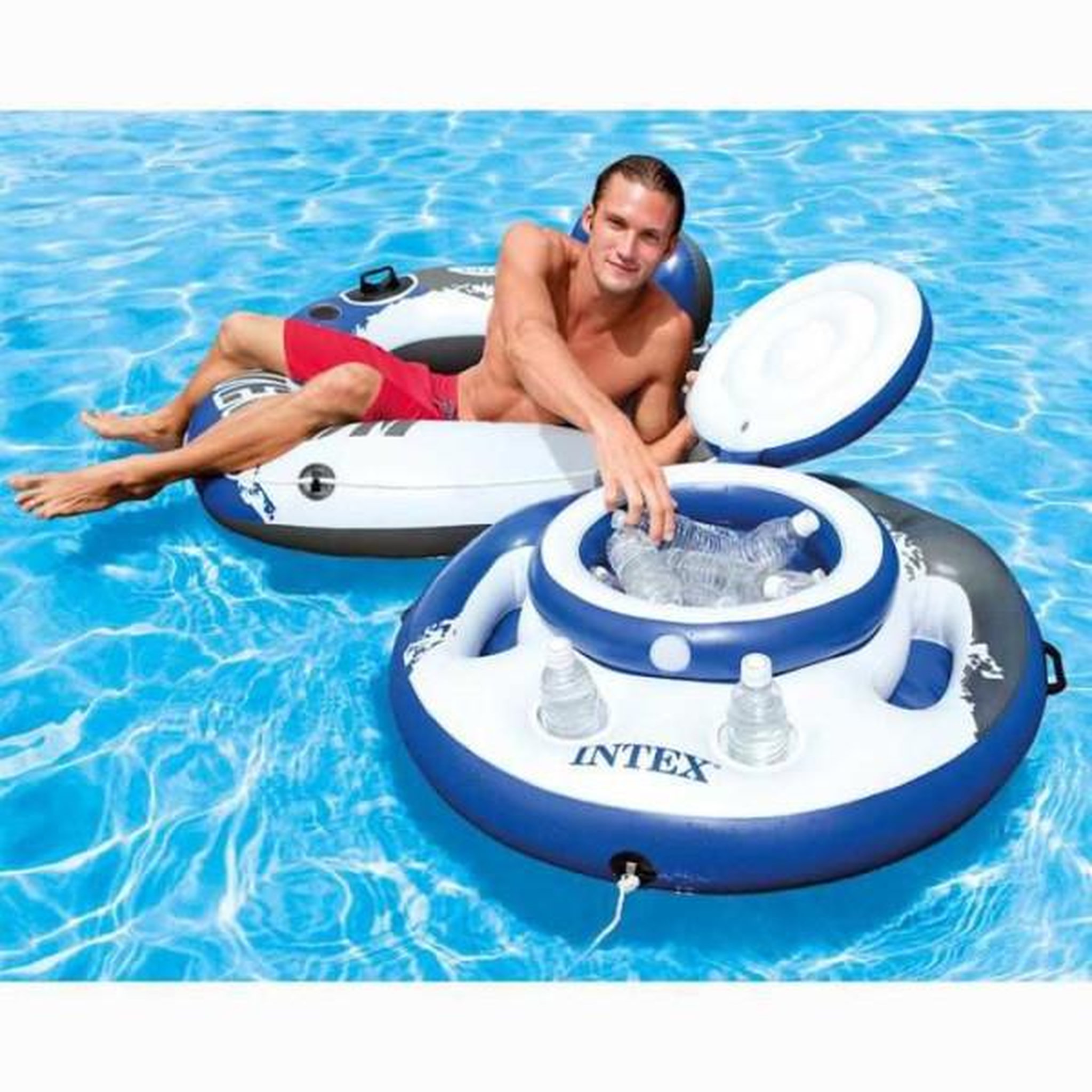 Voir la diapositive 4 : INTEX Glaciere gonflable - INTEX - Glaciere Gonflable flottante pour piscine - 5 supports boisson - 30 canettes