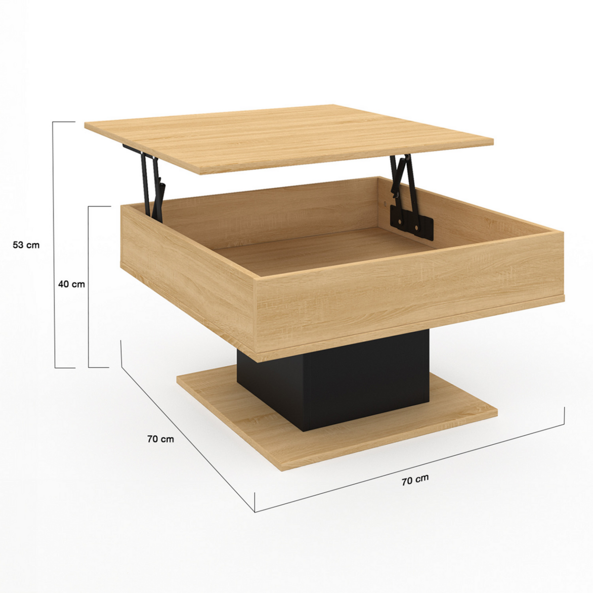 ID MARKET Table basse plateau relevable EDEN carrée bois et noir
