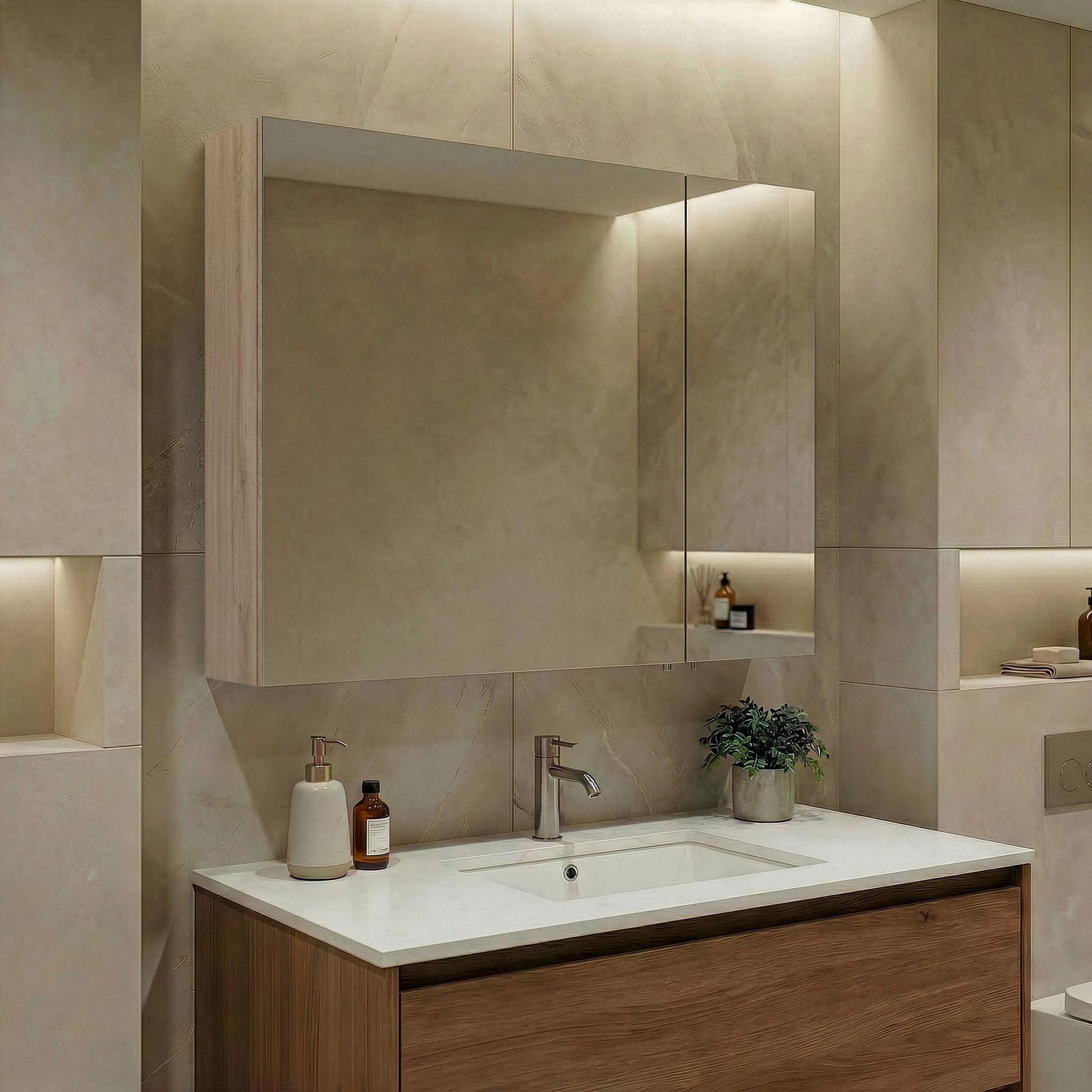 Voir la diapositive 2 : Habitat et Jardin Meuble Salle de Bain avec Miroir  Side 80  - 79 x 16 x 66 cm - Oak