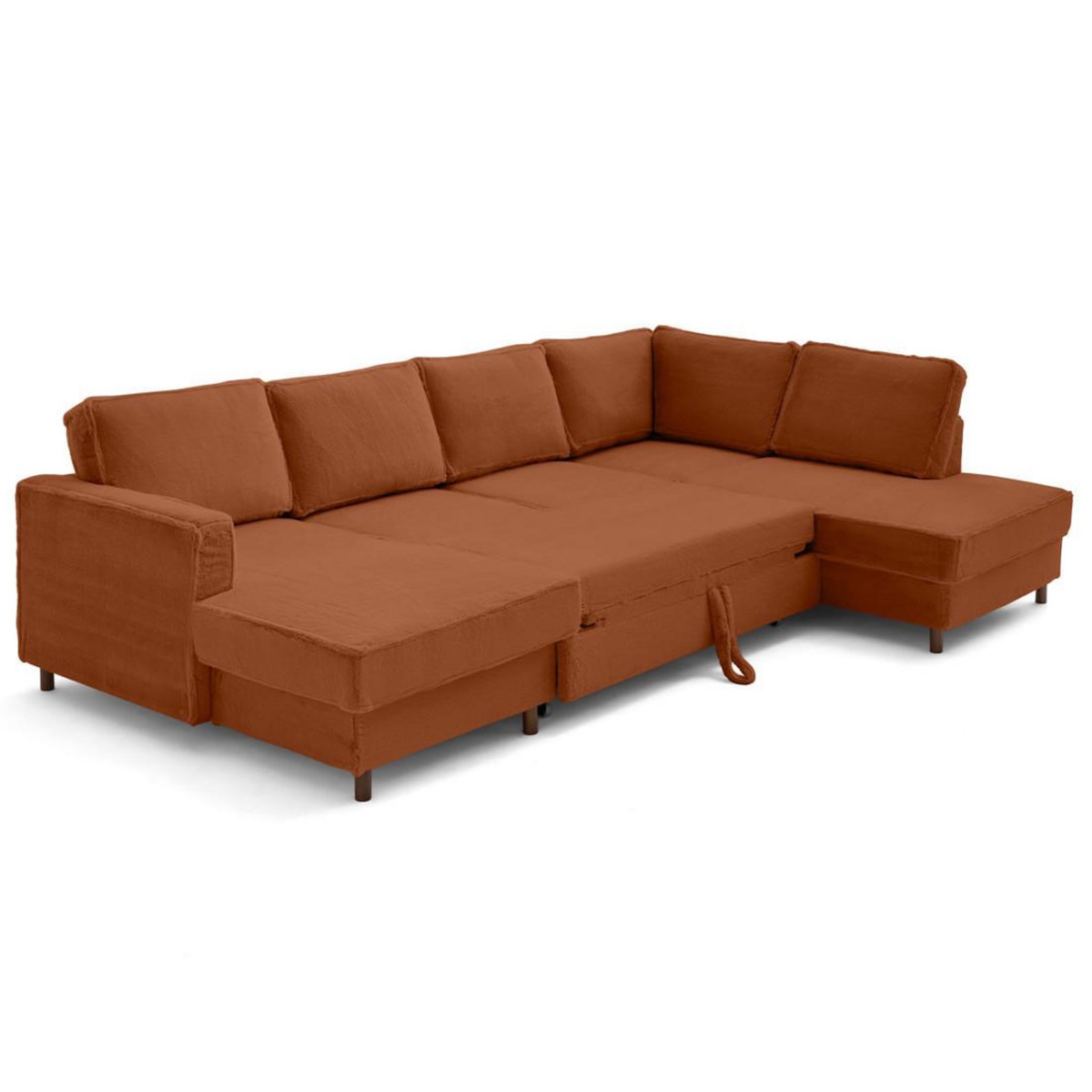 LISA DESIGN Jake - canapé panoramique d'angle droit 7 places convertible avec coffre en fausse fourrure