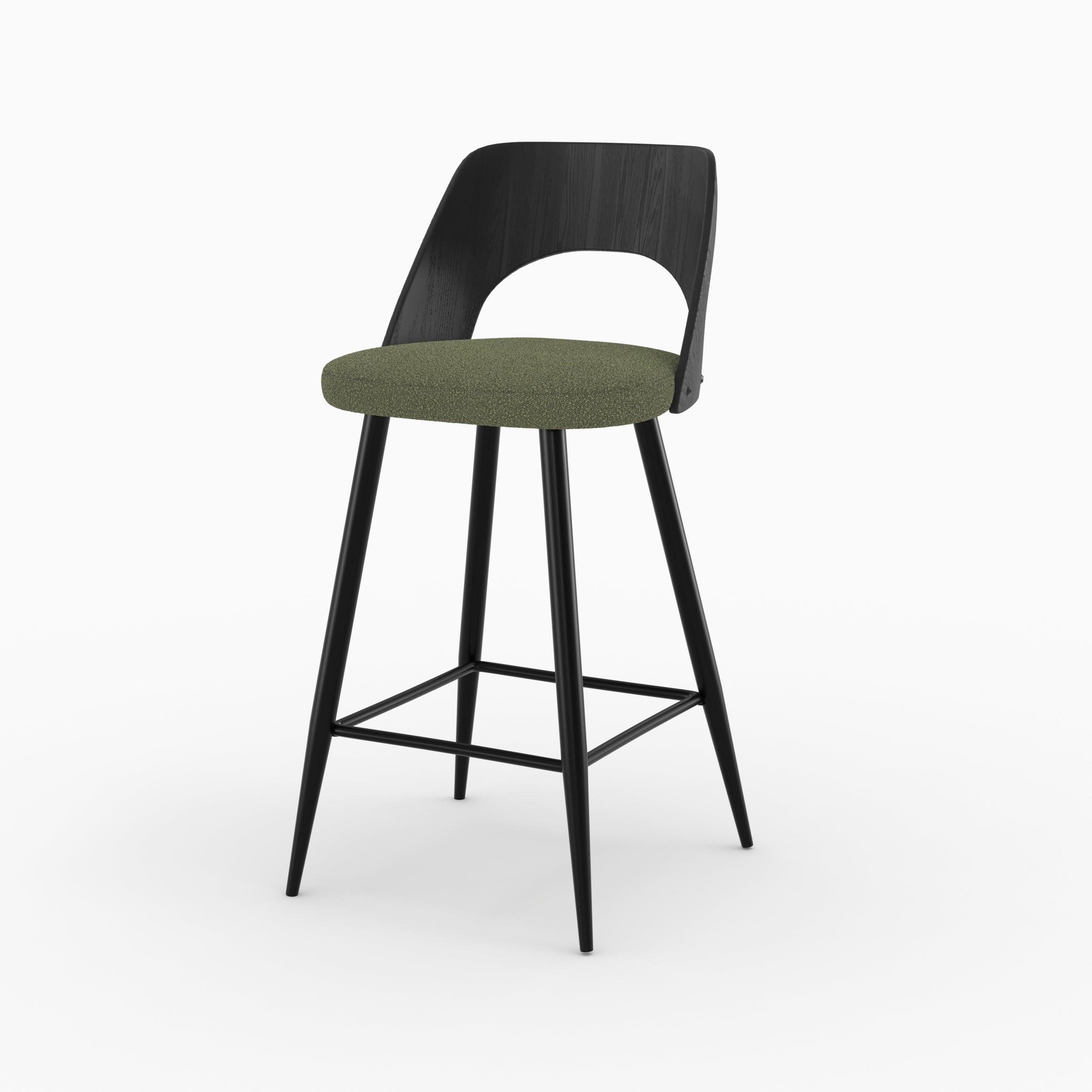 Voir la diapositive 6 : MAISON PAVANE Lot de 2 chaises pour îlot central en tissu bouclé vert kaki 66 cm-mindy