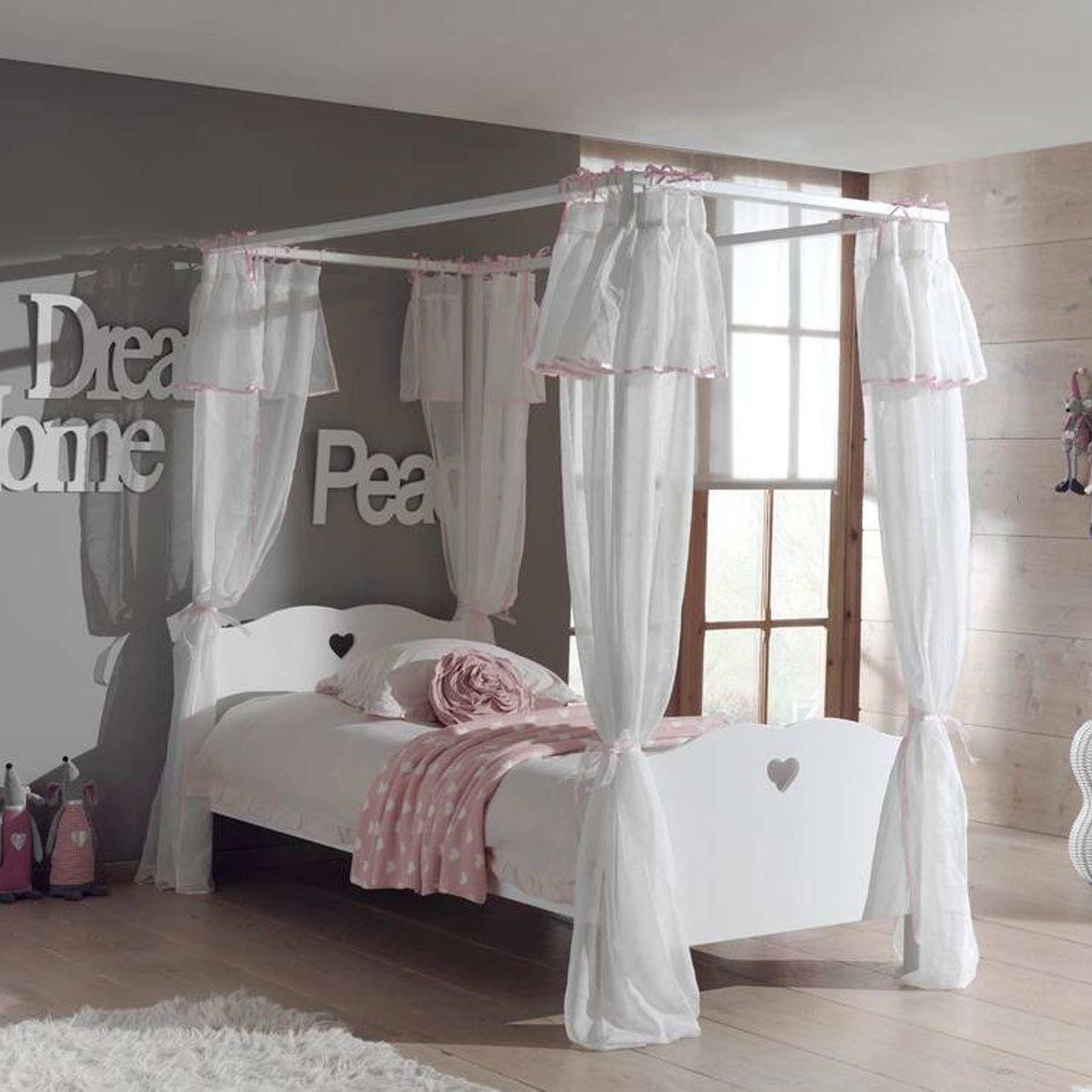 Voir la diapositive 3 : Paris Prix Lit enfant à baldaquin & voile  amori  90x200cm blanc