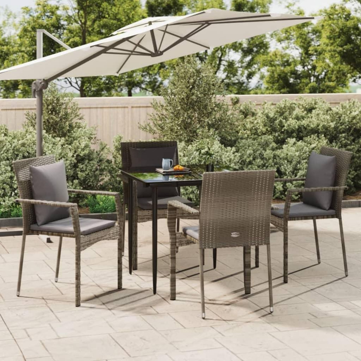 VIDAXL Ensemble a manger de jardin coussins 5 pcs noir et gris