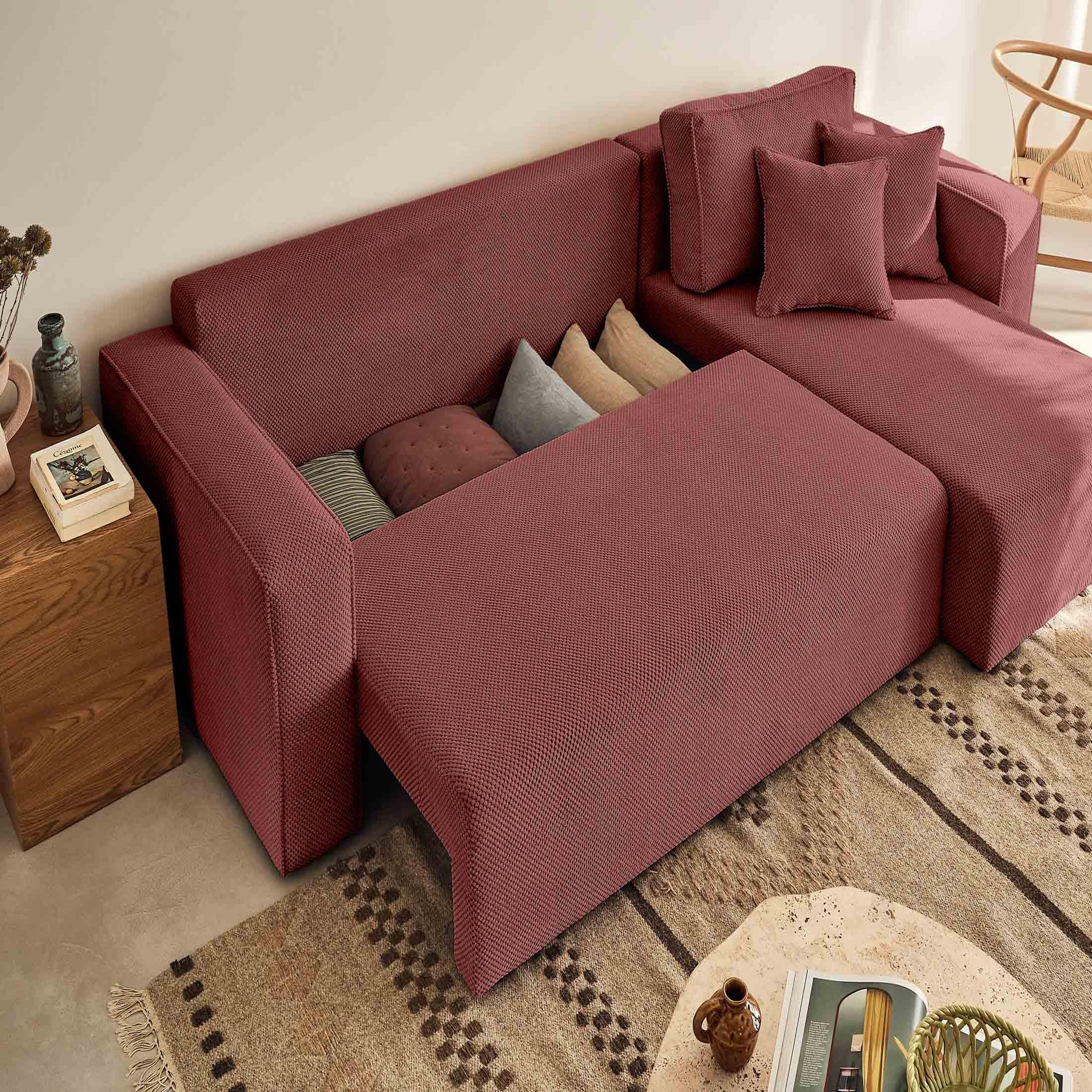 Voir la diapositive 3 : BEST MOBILIER Topaze - canapé d'angle réversible - 4 places - convertible avec coffre - en velours texturé