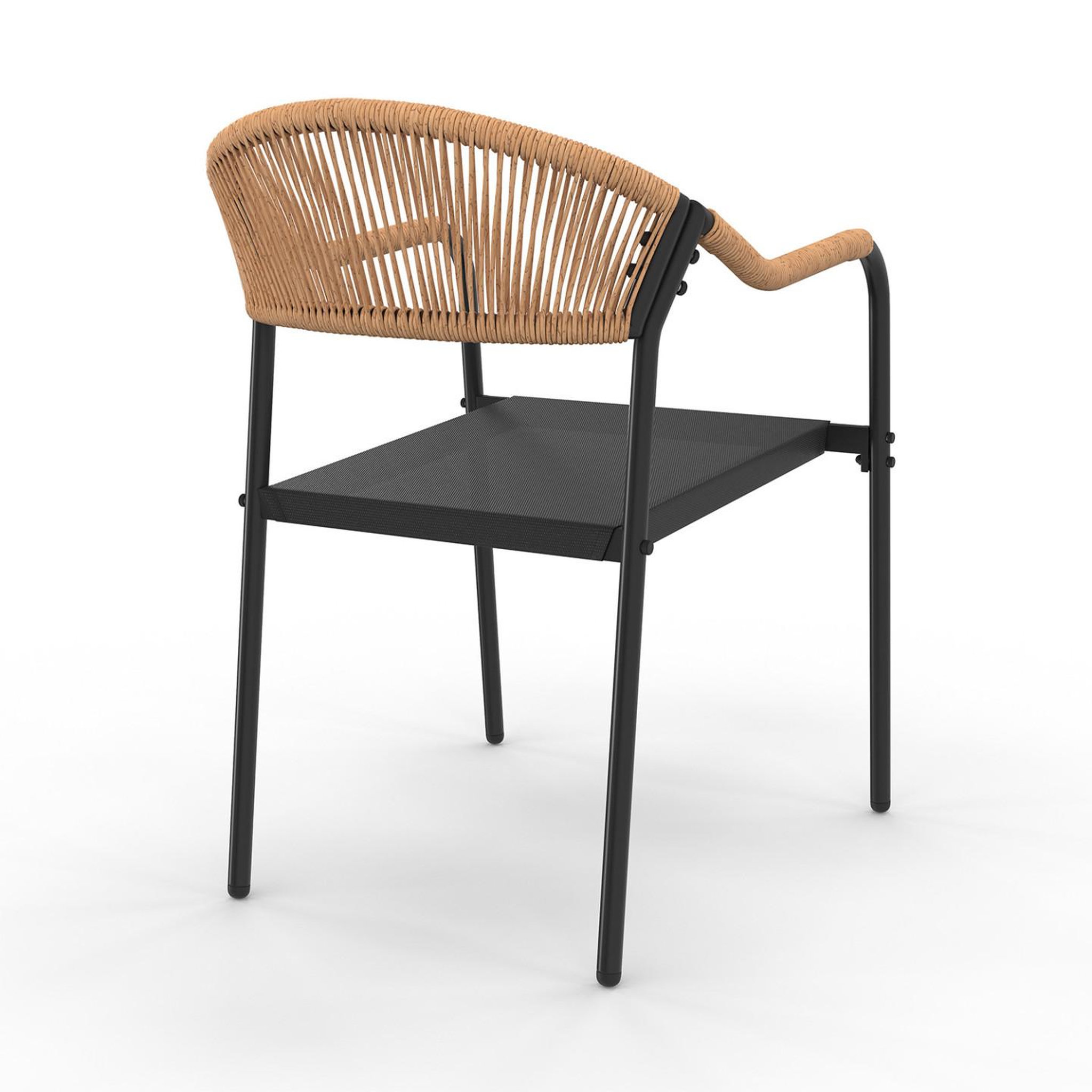 Voir la diapositive 5 : ID MARKET Lot de 4 chaises de jardin MADEIRA métal, cordage et textilène noir et rotin clair