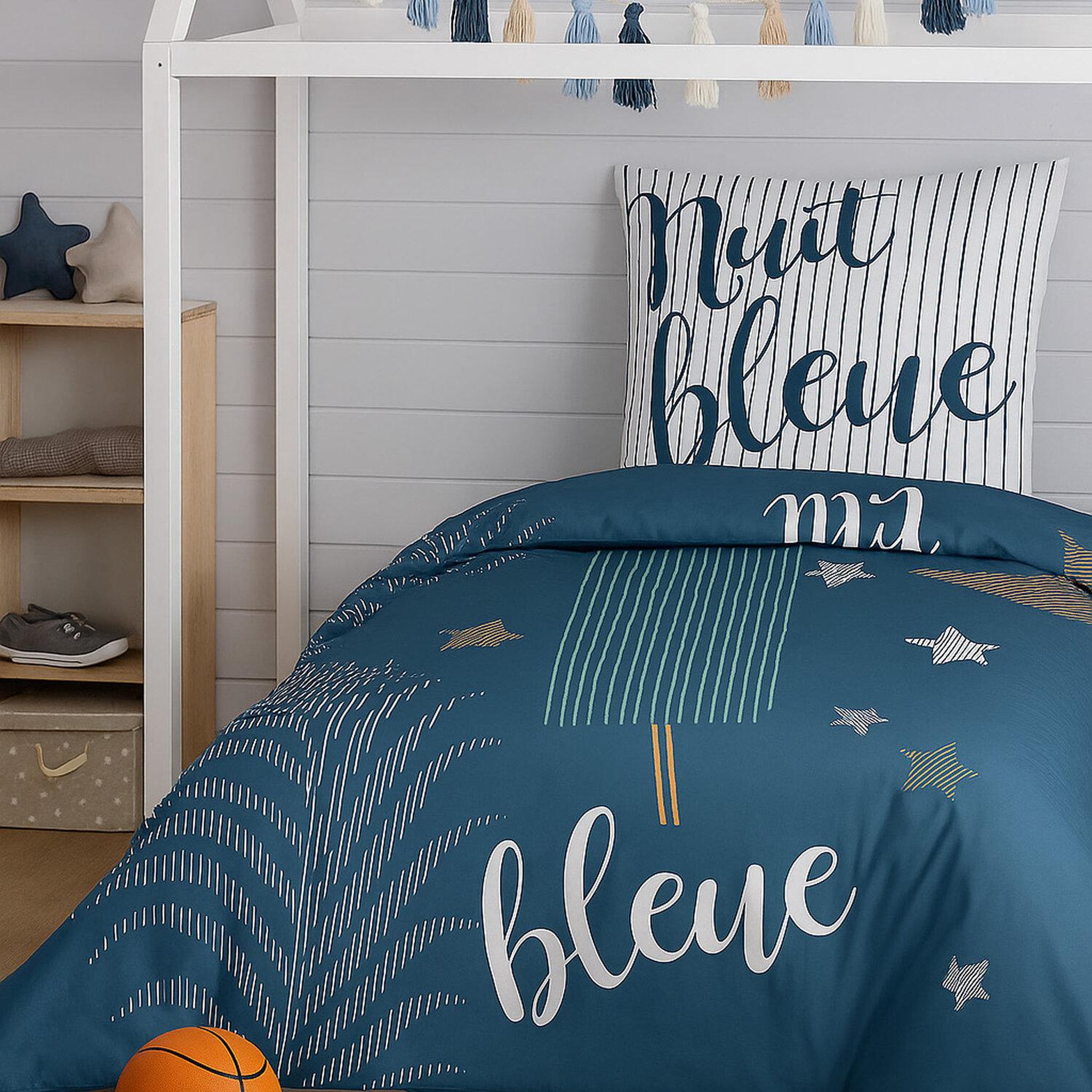 Les Ateliers du Linge Parure housse de couette 2pcs 140x200cm 100%coton 47fils nuit bleue. Coloris disponibles : Bleu