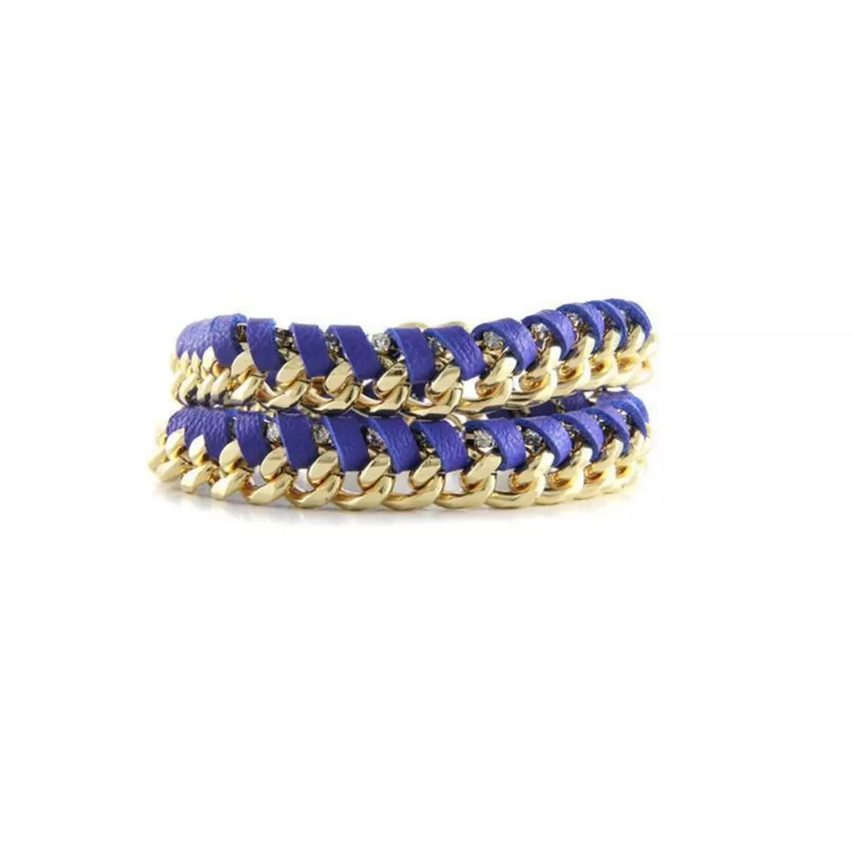 BLUE PEARLS Ettika - Bracelet en Or Jaune, Cristal et Rubans Cuir Tressés Bleu - ETK 0205
