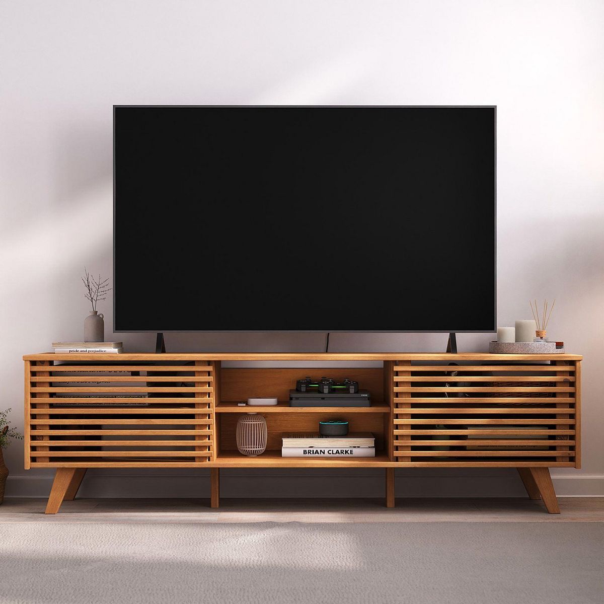 IDIMEX Meuble TV RIAN avec portes coulissantes, en pin massif