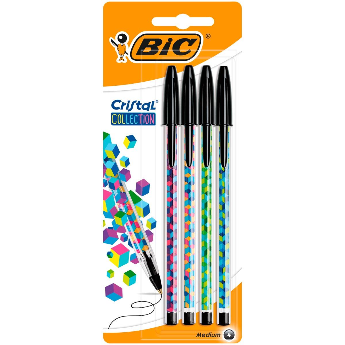 BIC Stylos-bille pointe moyenne noir CRISTAL COLLECTION (lot de 4)