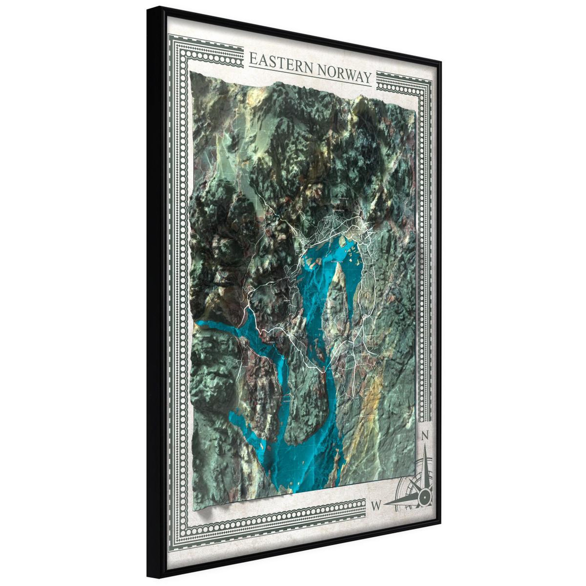 Paris Prix Affiche murale encadrée  raised relief map eastern norway. Coloris disponibles : Jaune, Noir
