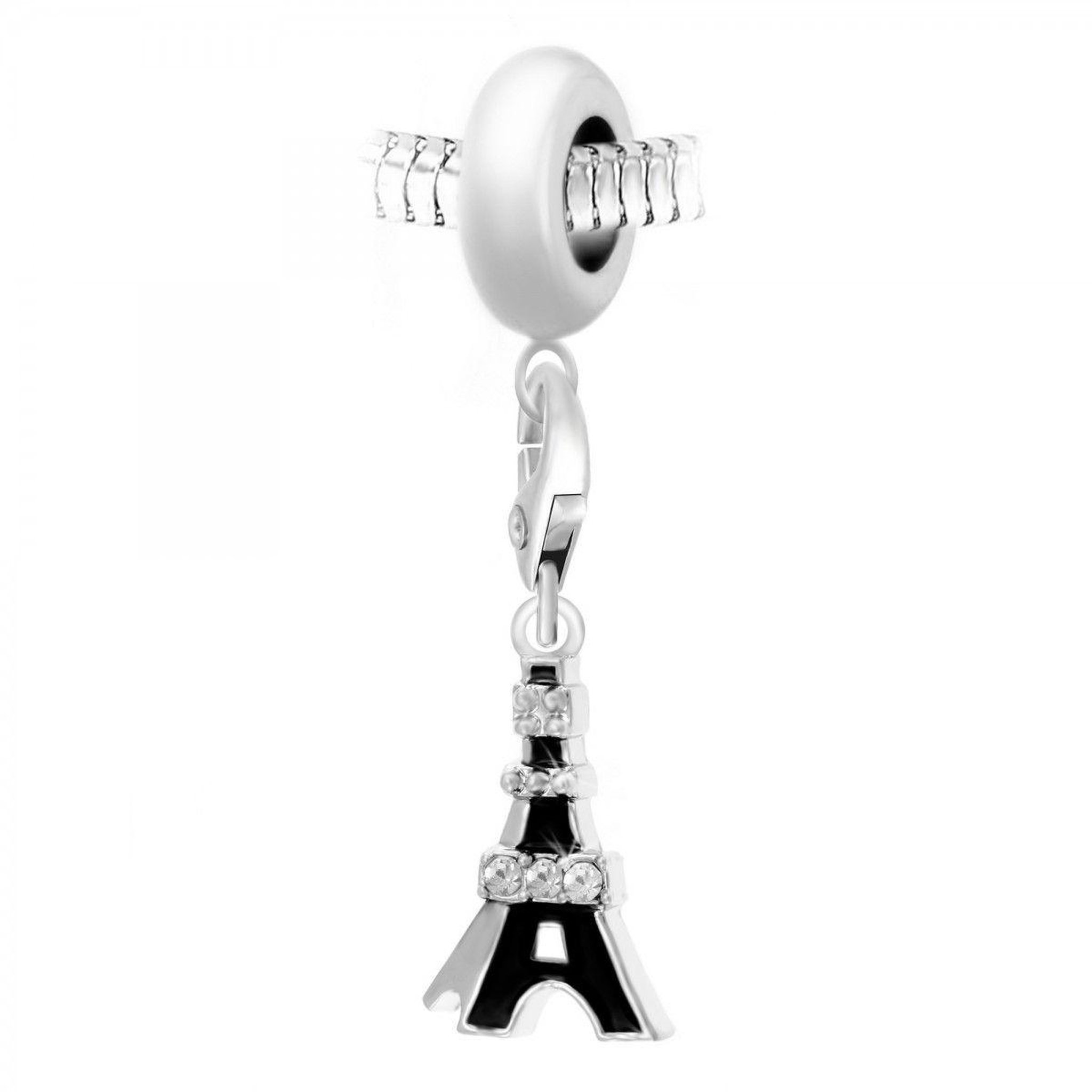 SC CRYSTAL Charm perle SC Crystal en acier avec pendentif Tour Eiffel noire orné de Cristaux scintillants