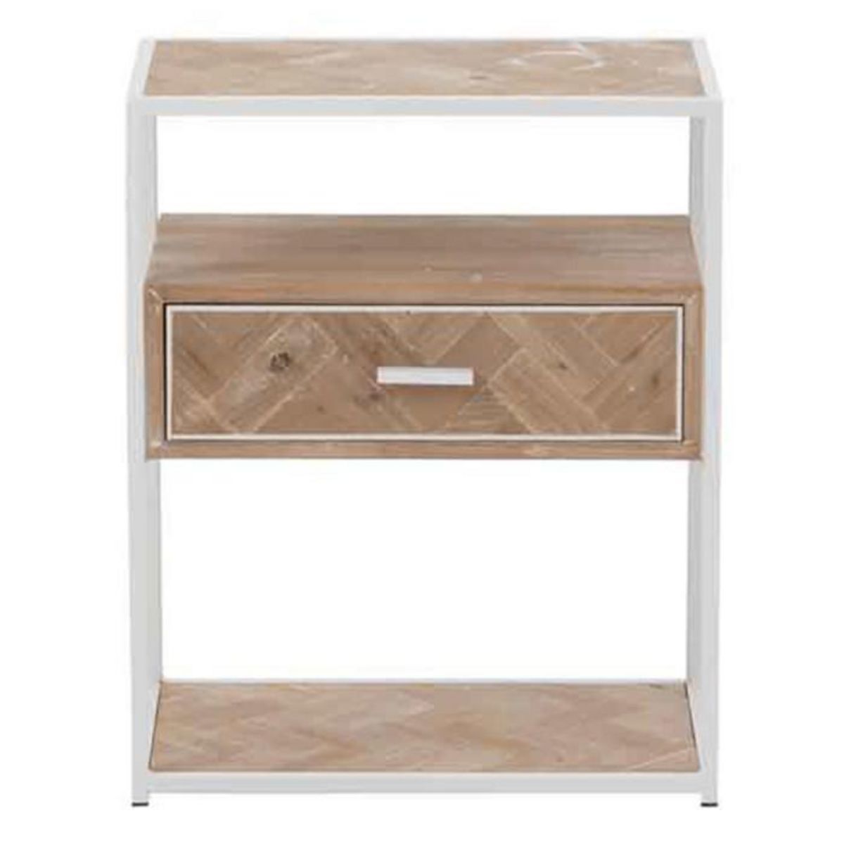 Paris Prix Table d'Appoint 1 Tiroir  Miraza  61cm Naturel & Blanc