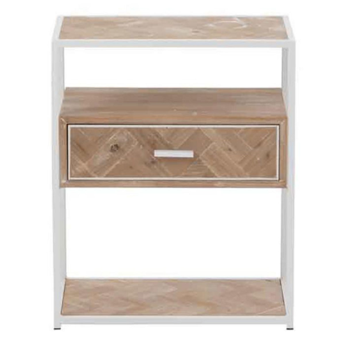 Paris Prix Table d'Appoint 1 Tiroir  Miraza  61cm Naturel & Blanc