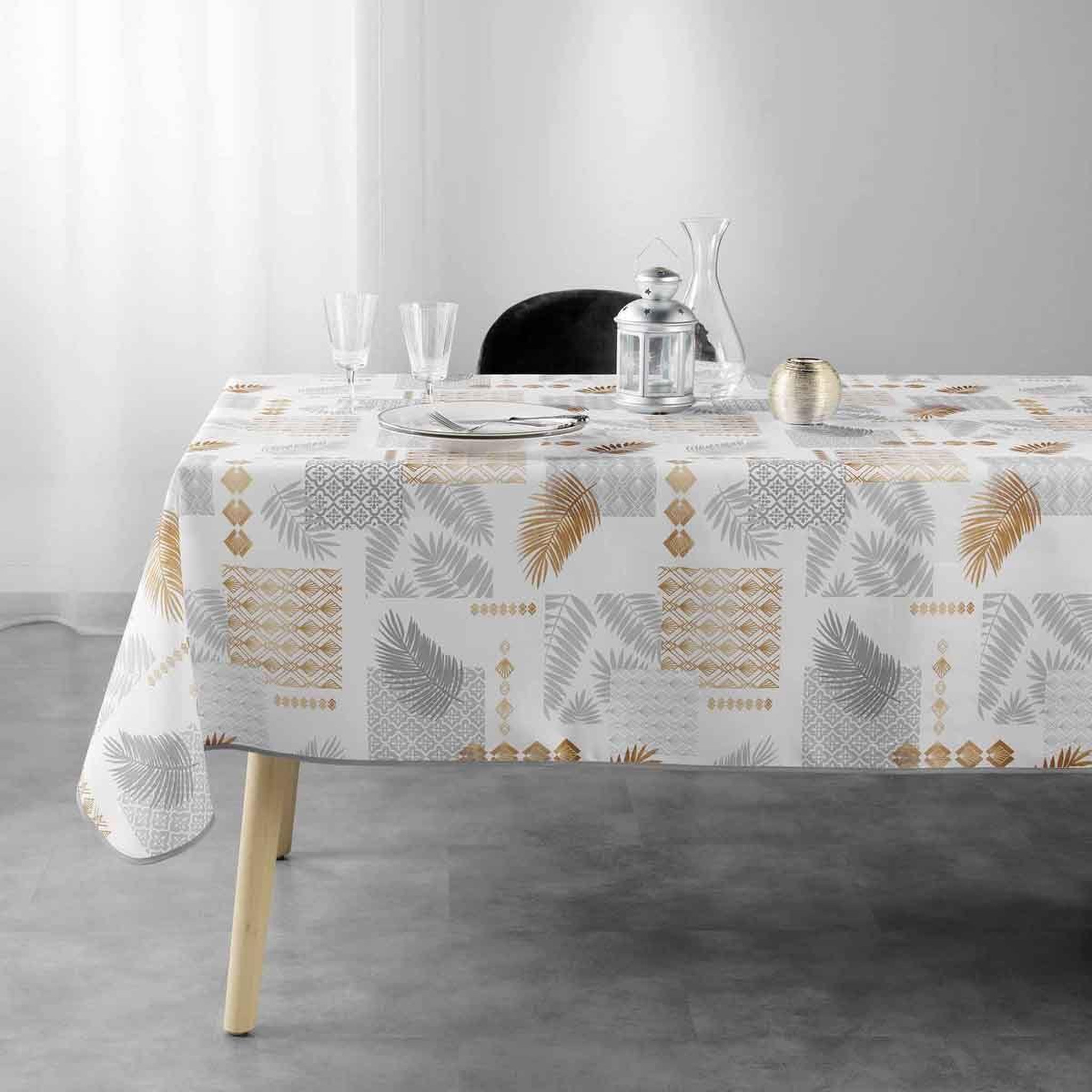 Voir la diapositive 3 : Douceur d'Intérieur Nappe imprimée  olenna  150x300cm jaune & blanc