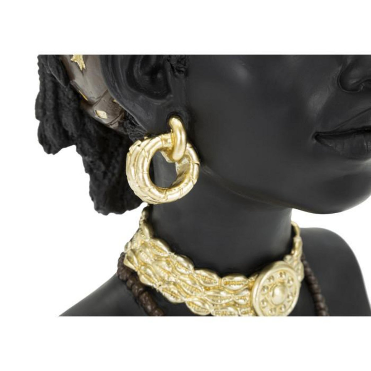 Paris Prix Statuette Tête Femme Bandeau  Massai  30cm Noir