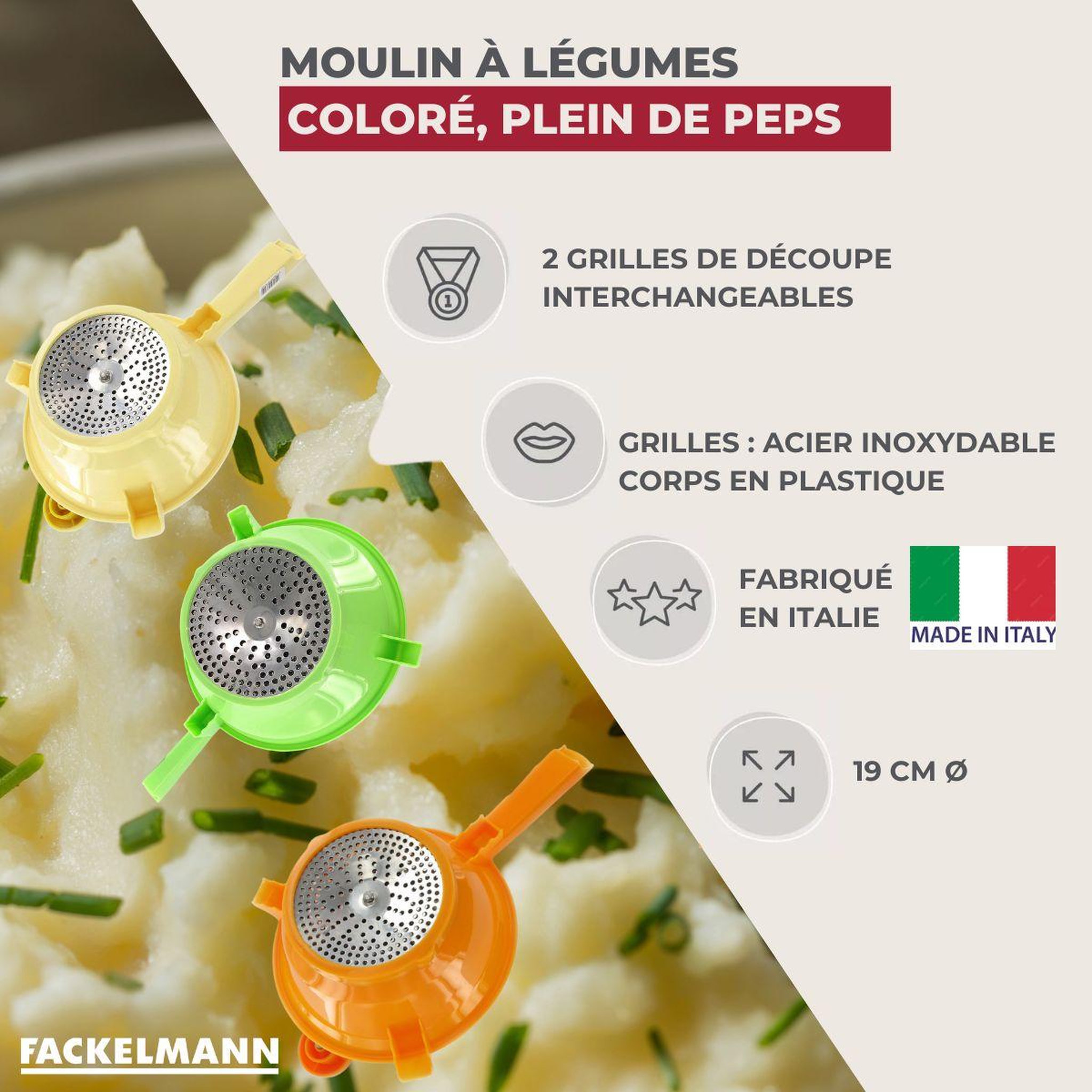 Voir la diapositive 3 : Fackelmann Moulin à légumes plastique 19 cm fackelmann handmade tradition