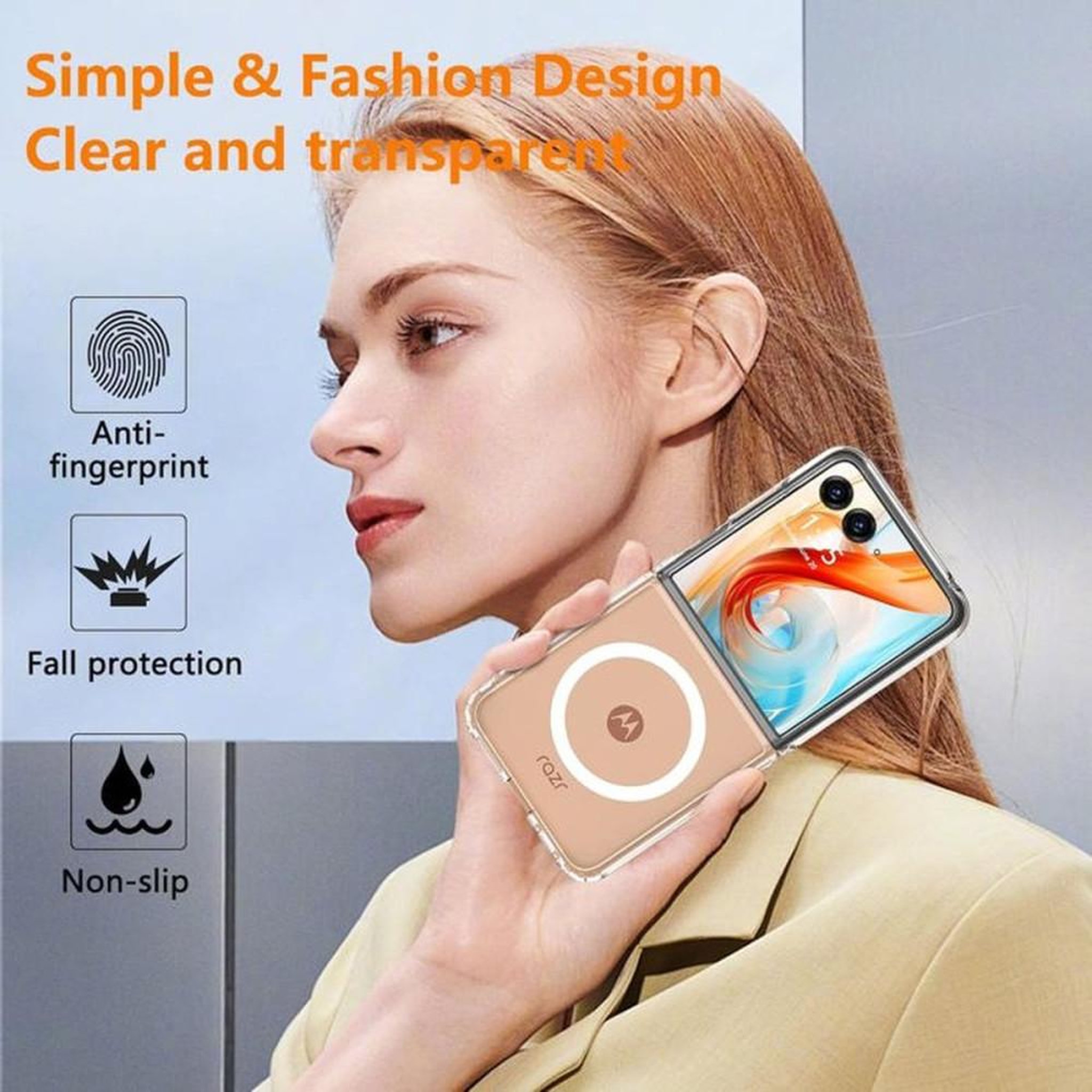 Voir la diapositive 6 : Coque téléphone magnétique transparente pour Motorola Razr Plus 2024, bords surélevés, protection caméra, fermeture pliable et anti-rayures