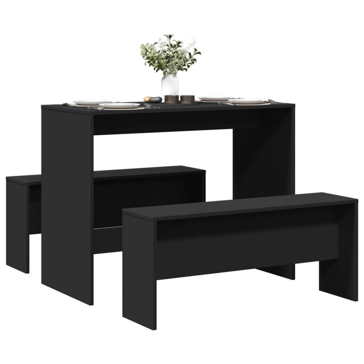 VIDAXL Ensemble table a manger et bancs 3 pcs noir bois d'ingenierie