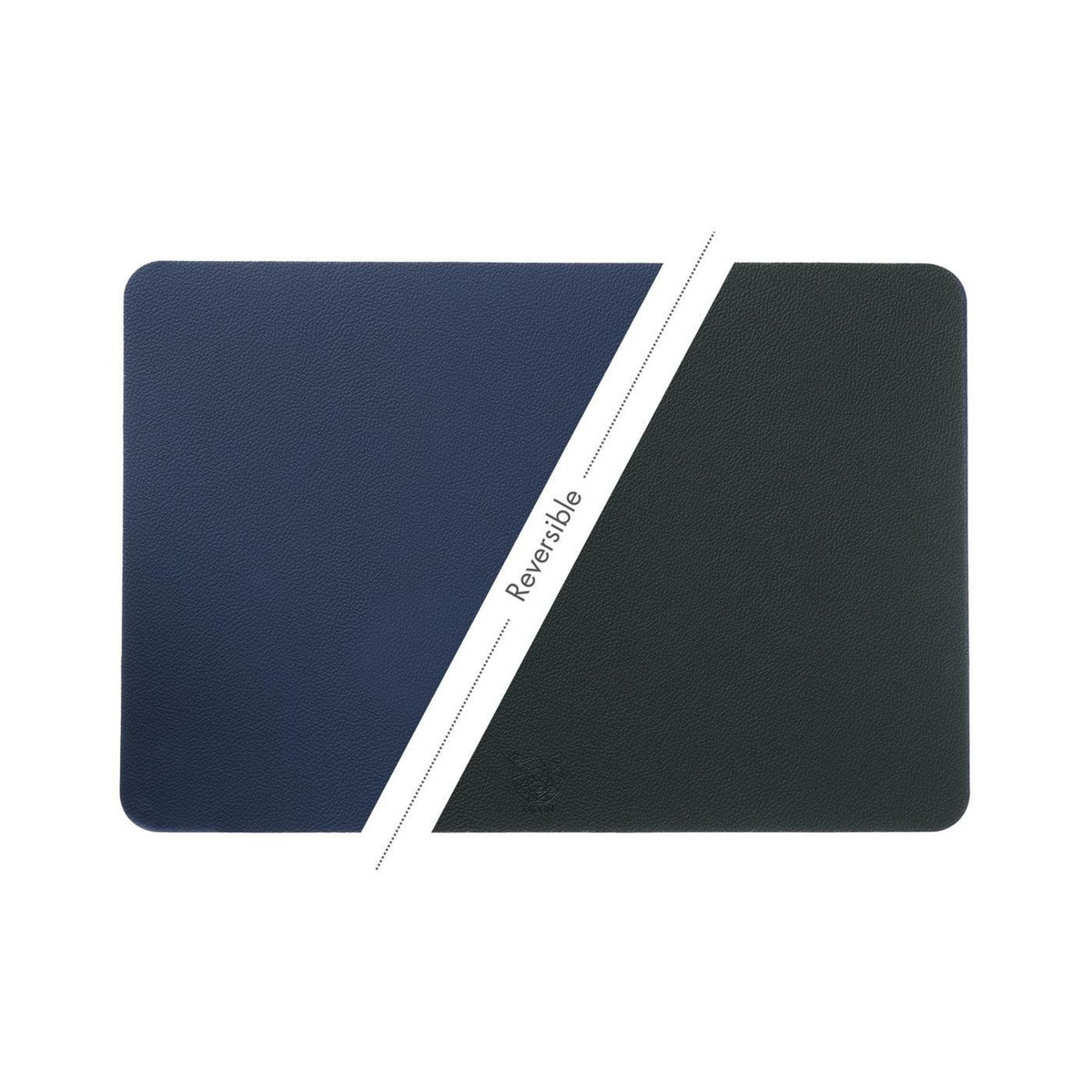 BJORN Set de table rectangulaire réversible - 6 pièces - Cuir recyclé bleu nuit et gris anthracite