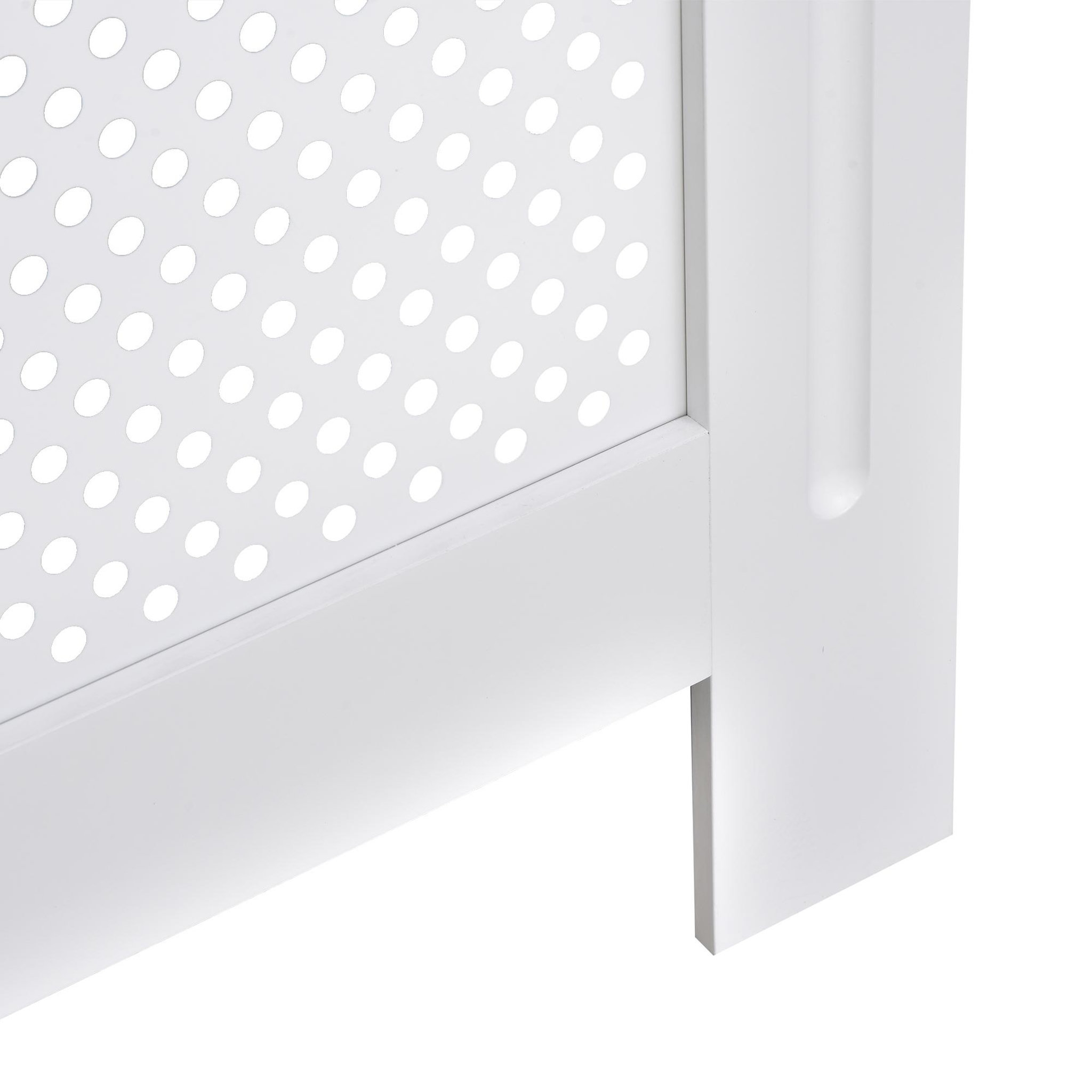 Voir la diapositive 5 : HOMCOM Cache-radiateur design - habillage radiateur motif rond - dim. 78L x 19l x 82H cm - MDF blanc