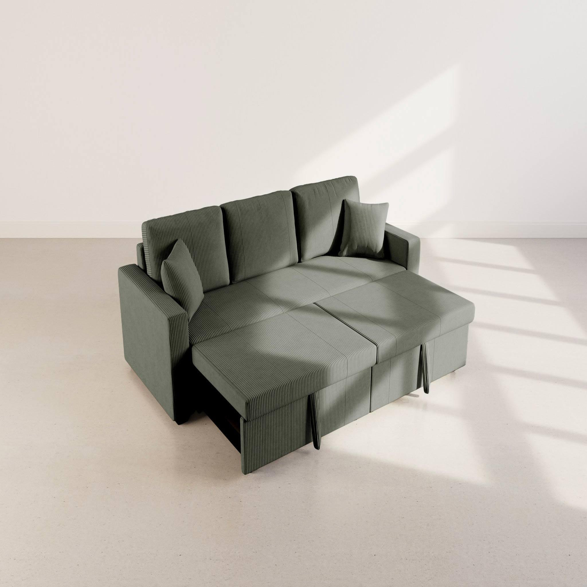 Voir la diapositive 4 : BEST MOBILIER Cyrus - canapé droit 3 places convertible en velours côtelé